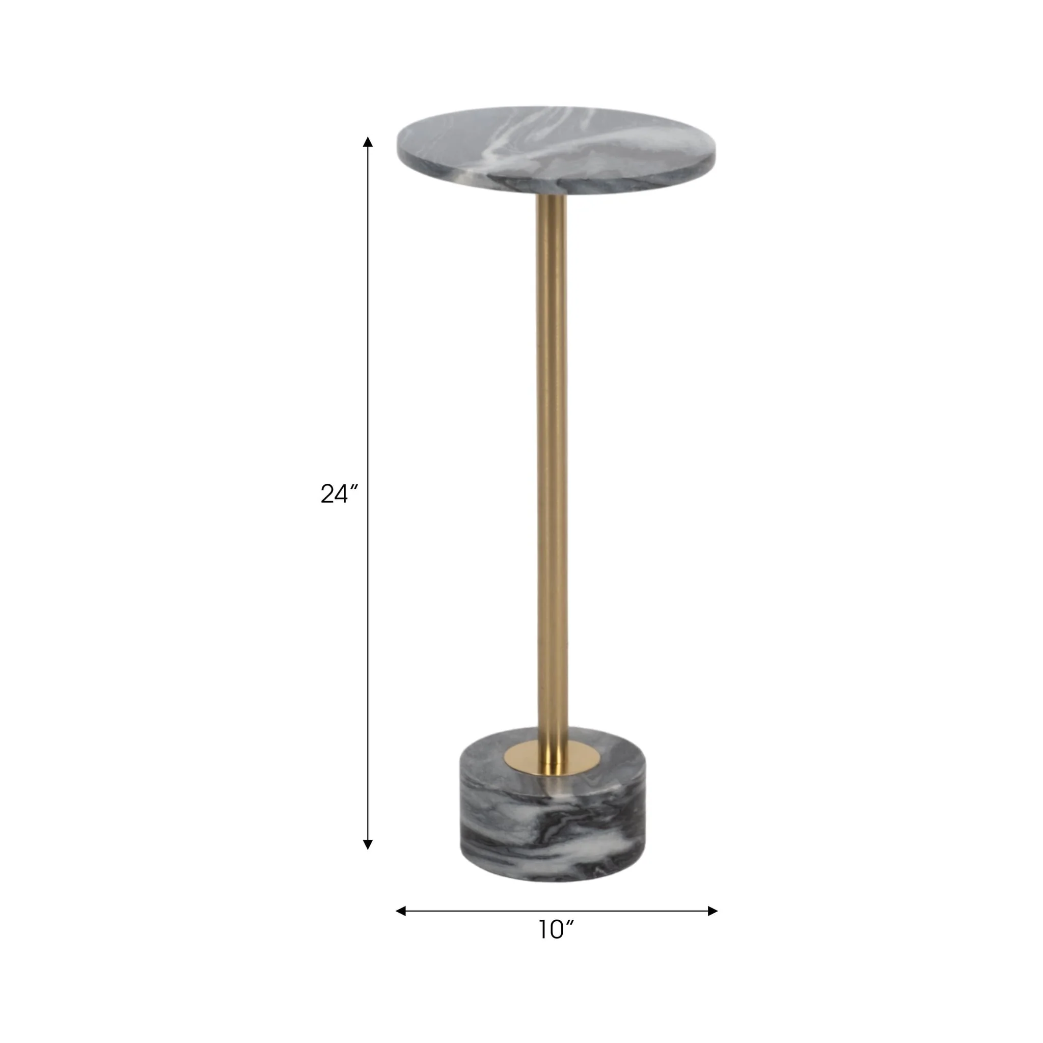 Metal, 24" Side Table Marble Top, Gray/gold Kd - Image 7