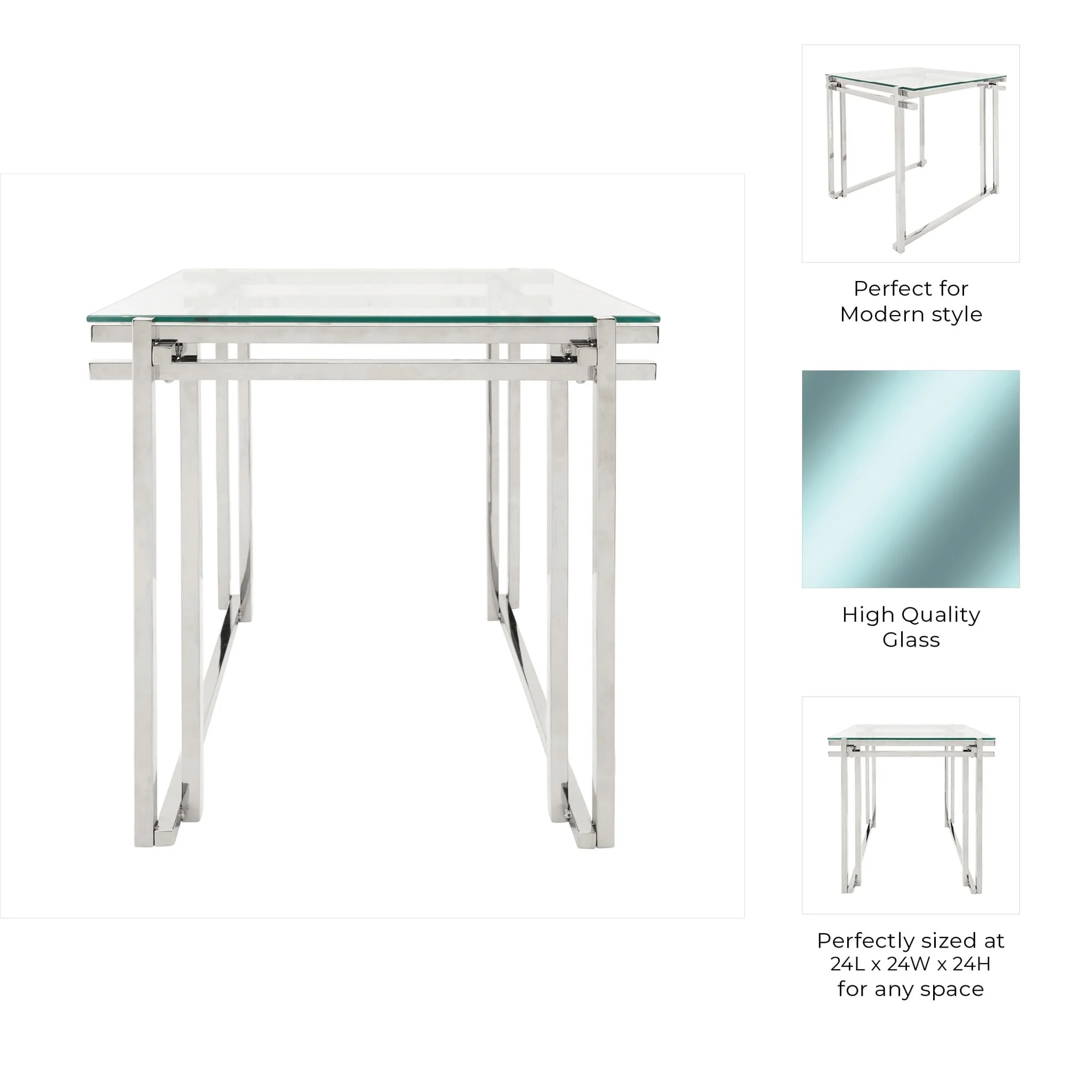 Metal 24" Side Table, Silver - Image 5