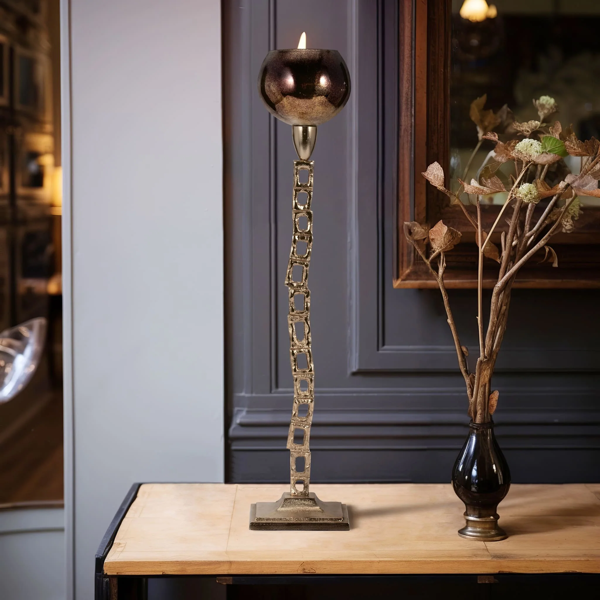 Metal, 24" Tealight Holder W/ Base, Gold - Image 10