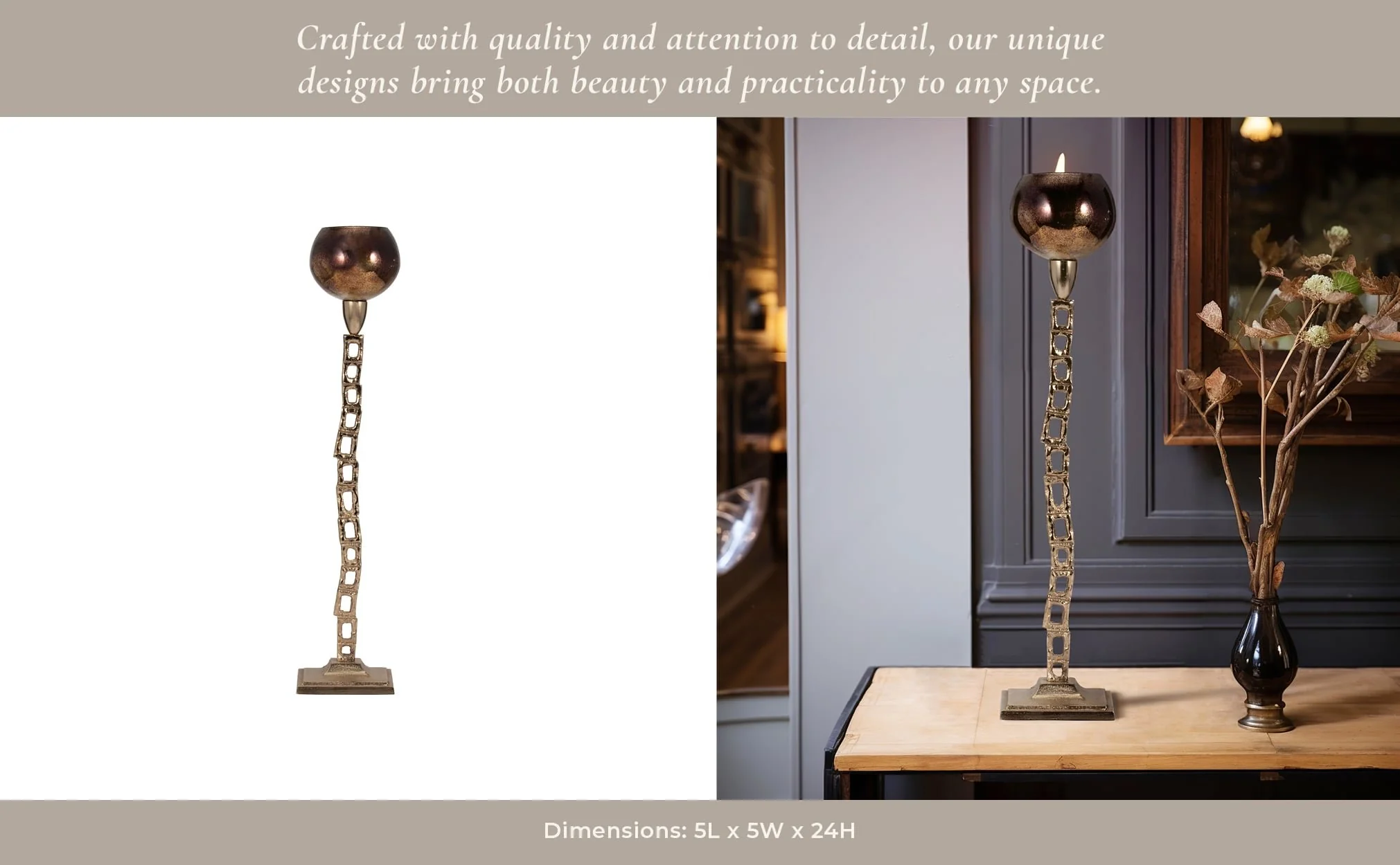 Metal, 24" Tealight Holder W/ Base, Gold - Image 11