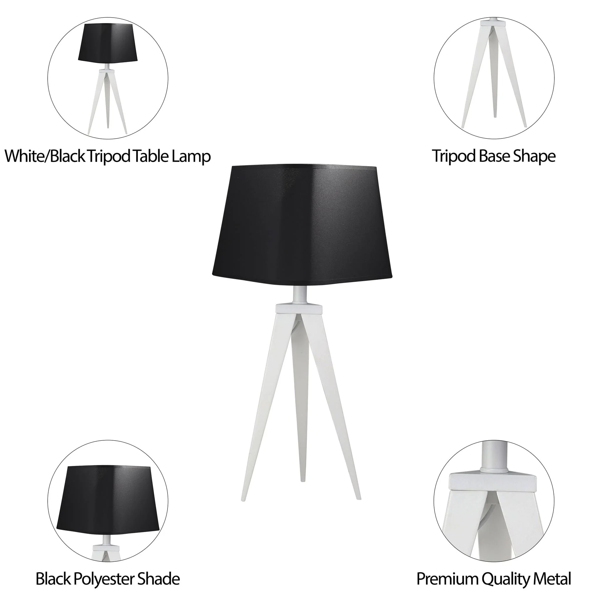 Metal 24" Tripod Table Lamp, White/black - Image 6