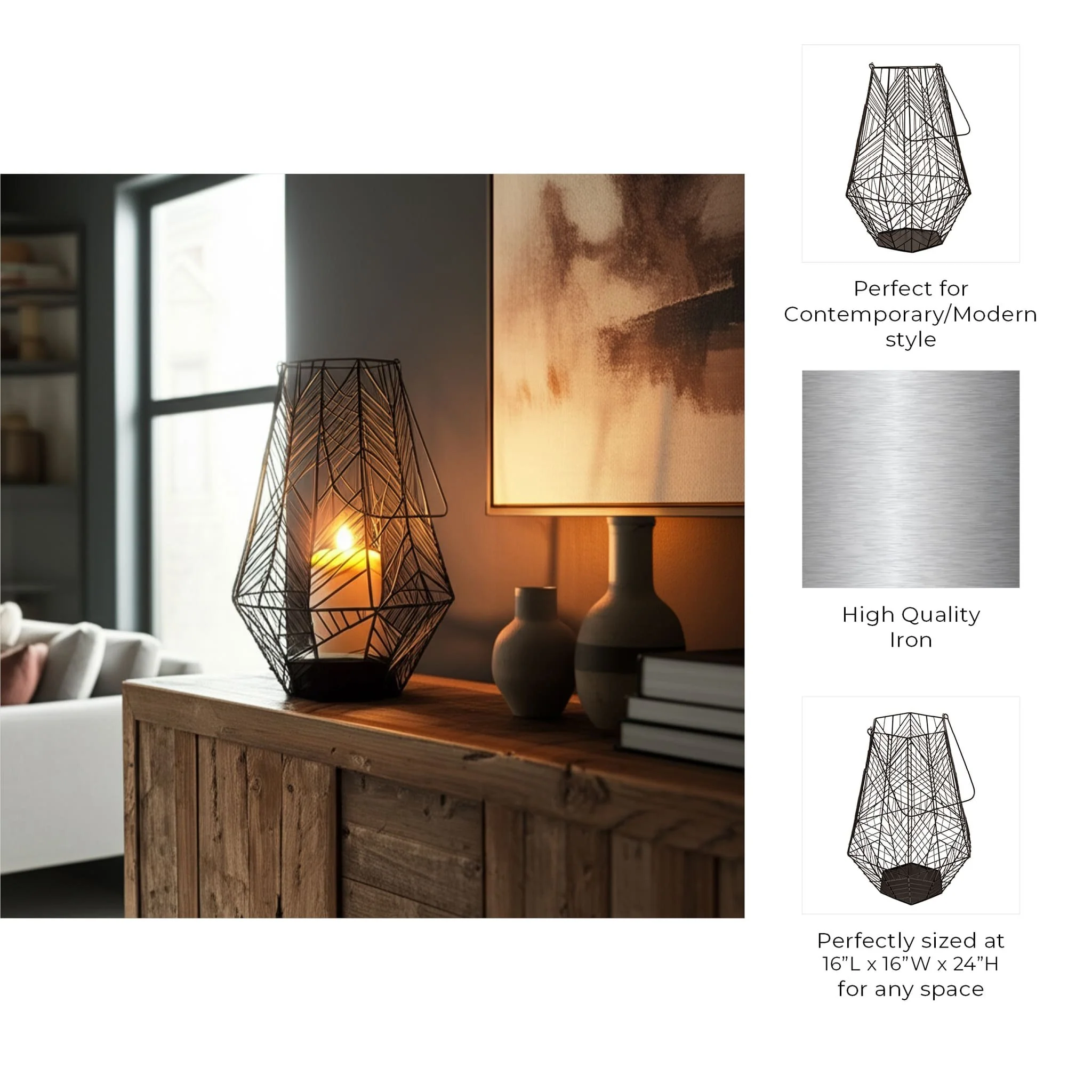 Metal 24" Wire Lantern, Black - Image 4