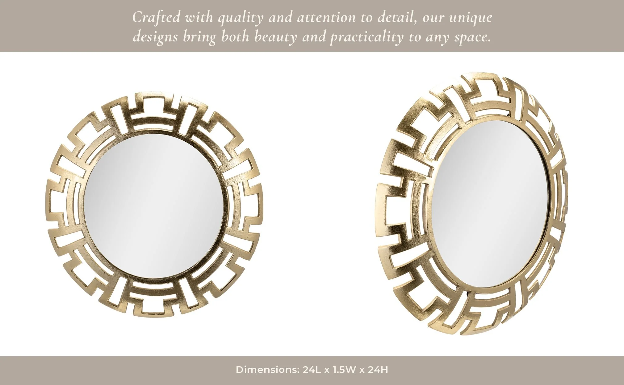Metal, 24"d Tribal Round Mirror, Gold - Image 12