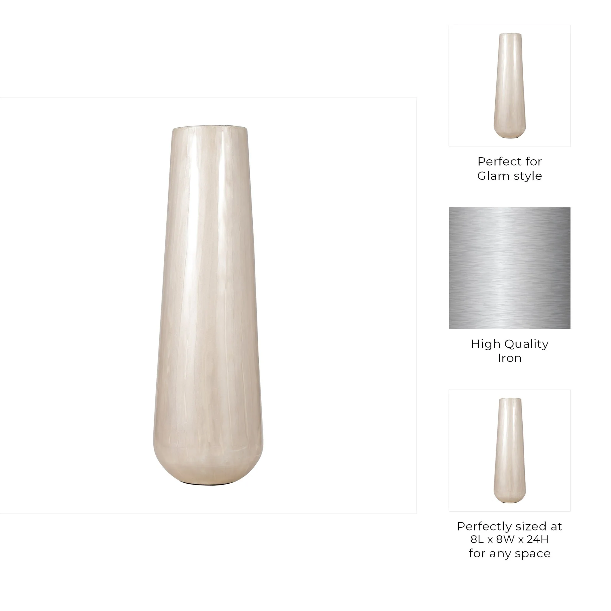 Metal 24"h Alabastron Vase, Pearl White - Image 9