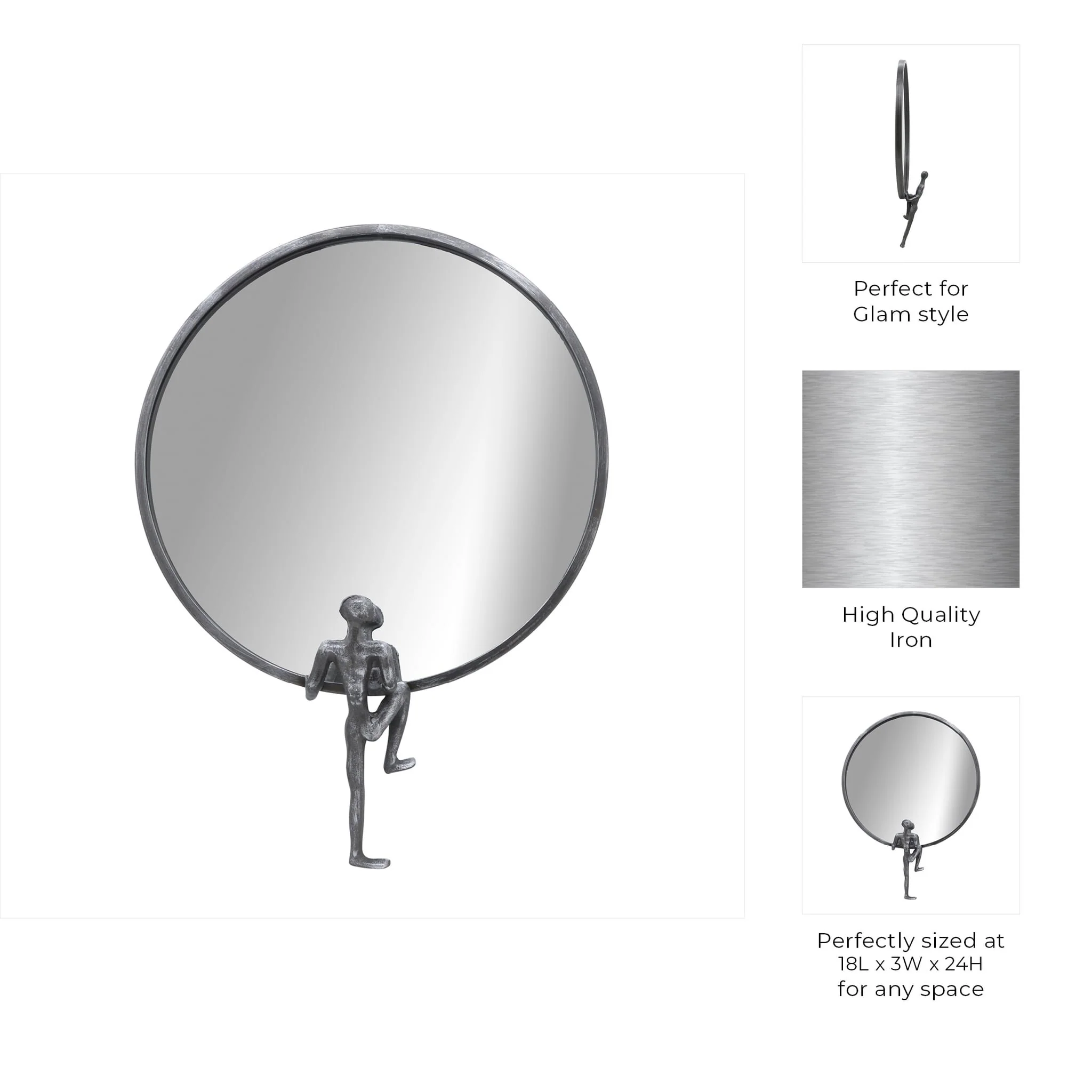 Metal, 24"h, Mirror With Man Deco, Black - Image 7