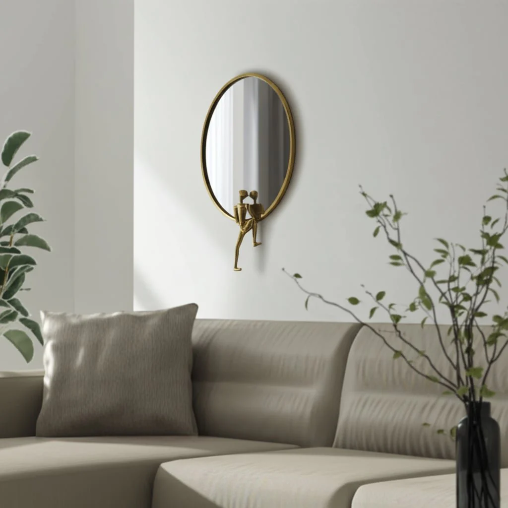 Metal, 24"h, Mirror With Man Deco, Gold - Image 8
