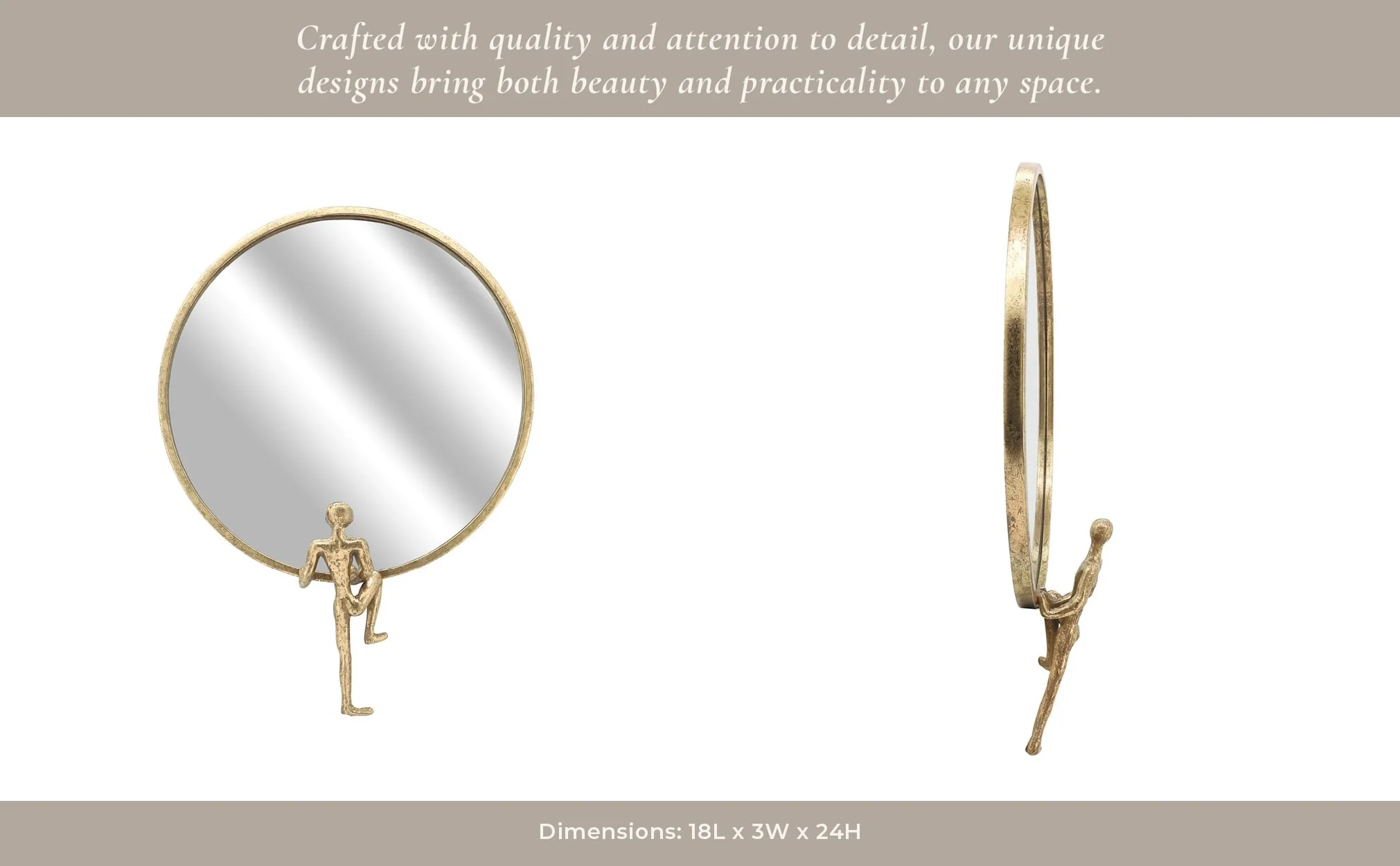Metal, 24"h, Mirror With Man Deco, Gold - Image 9