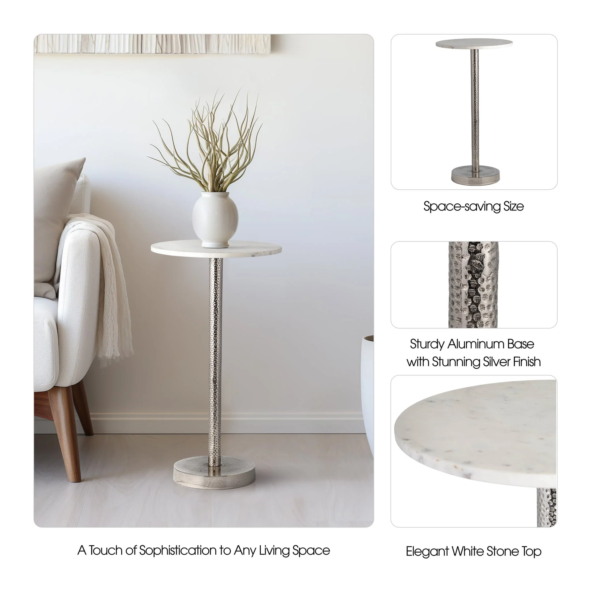 Metal, 24"h Round Drink Table - Flat Base, Silver - Image 7