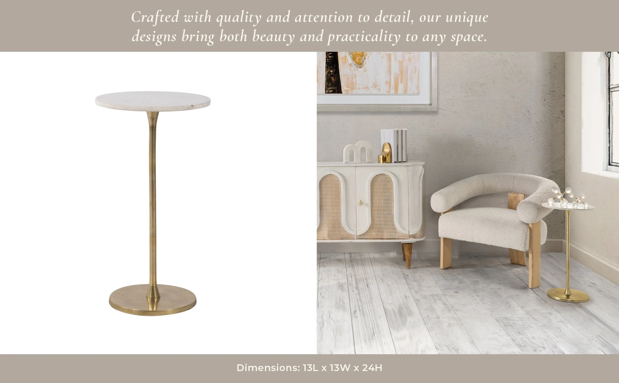 Metal, 24"h Round Drink Table, Gold/white - Image 12