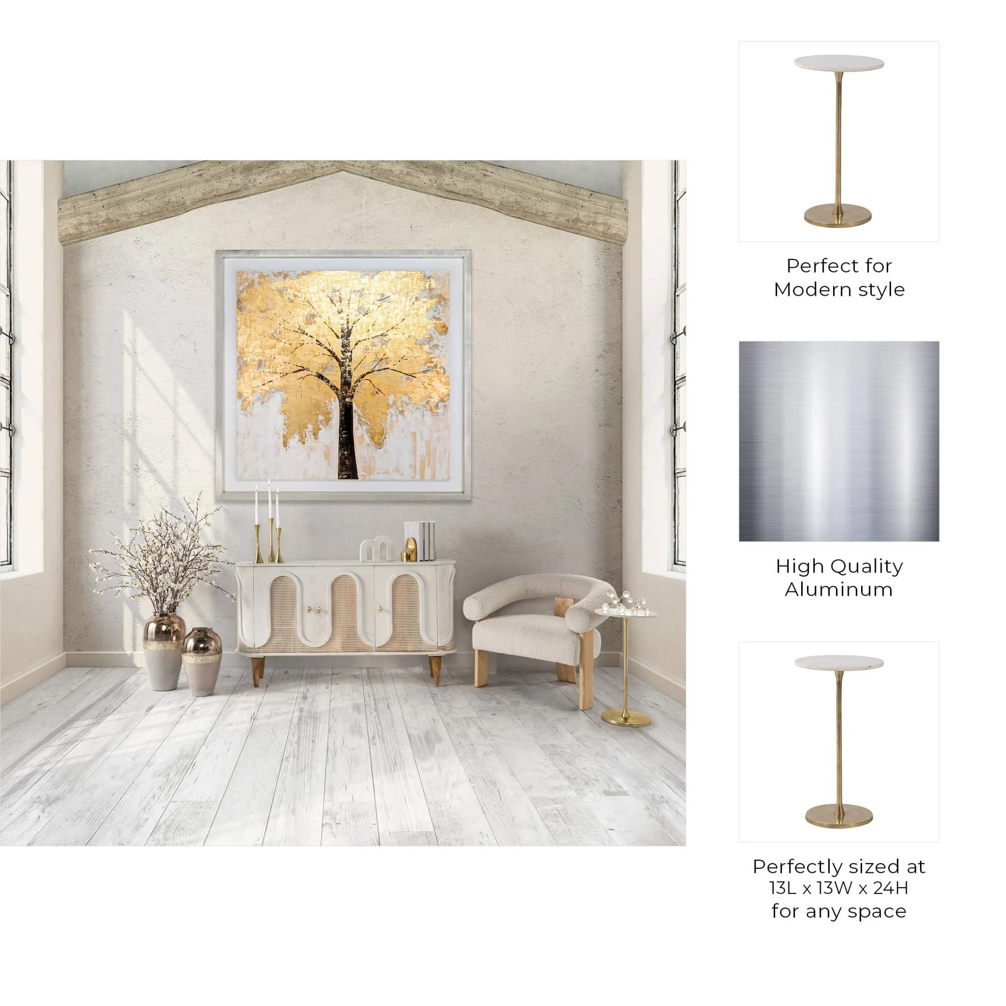 Metal, 24"h Round Drink Table, Gold/white - Image 8