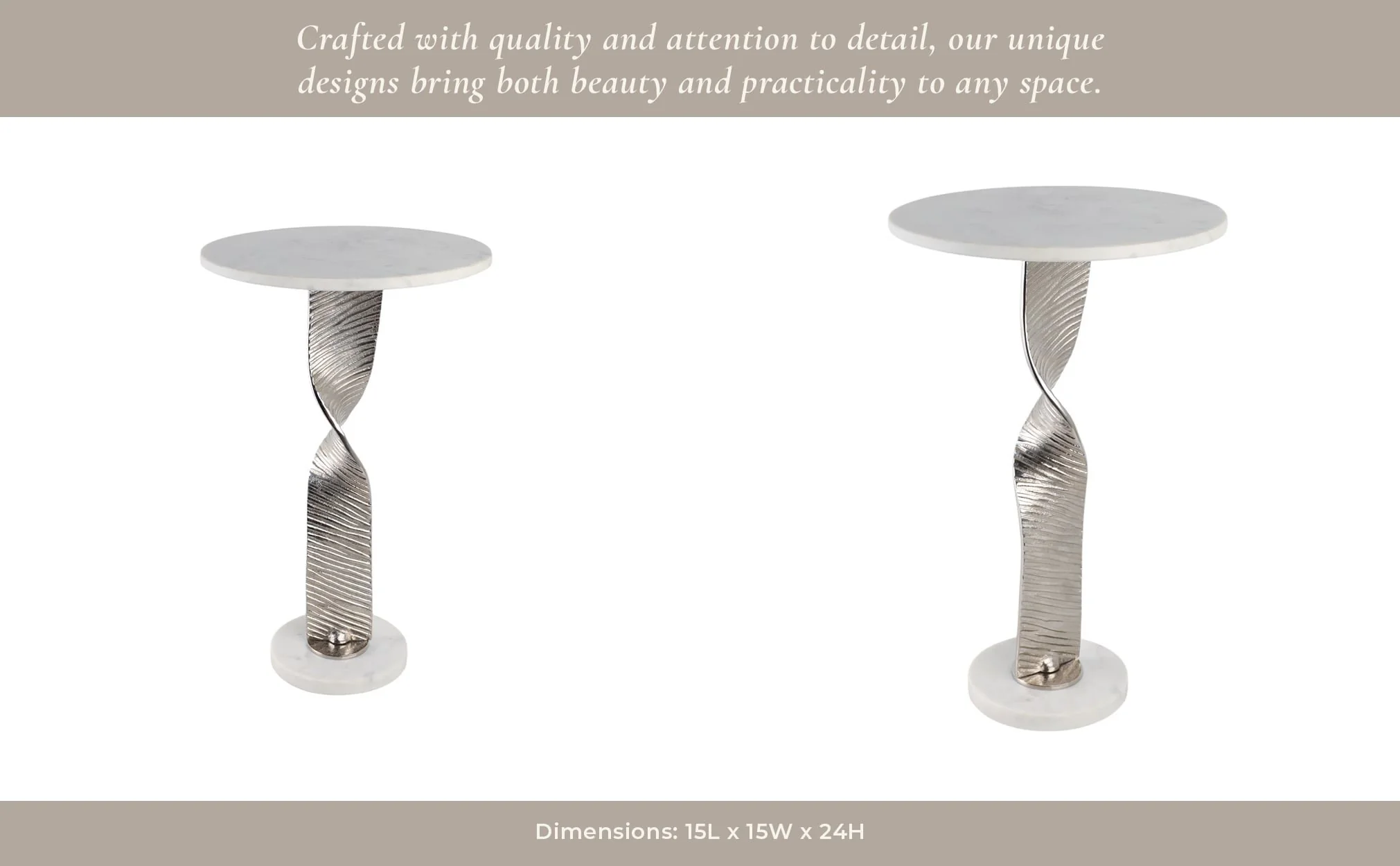 Metal,24"twisted Base Accent Table,white/silver Kd - Image 11