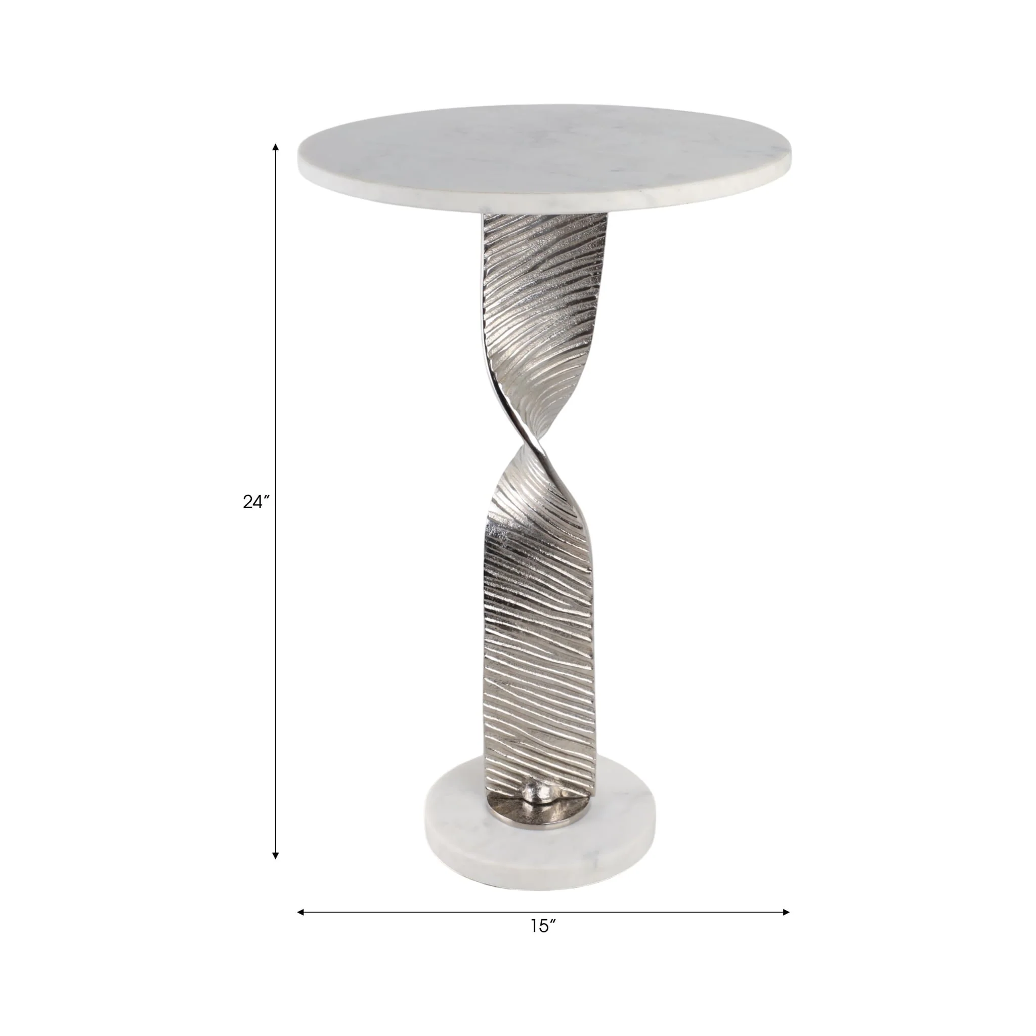 Metal,24"twisted Base Accent Table,white/silver Kd - Image 8