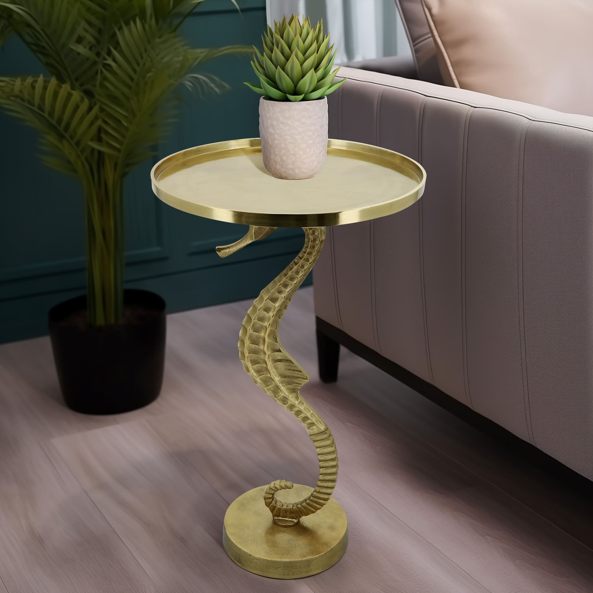 Metal, 25" Seahorse Side Table, Gold Kd - Image 11
