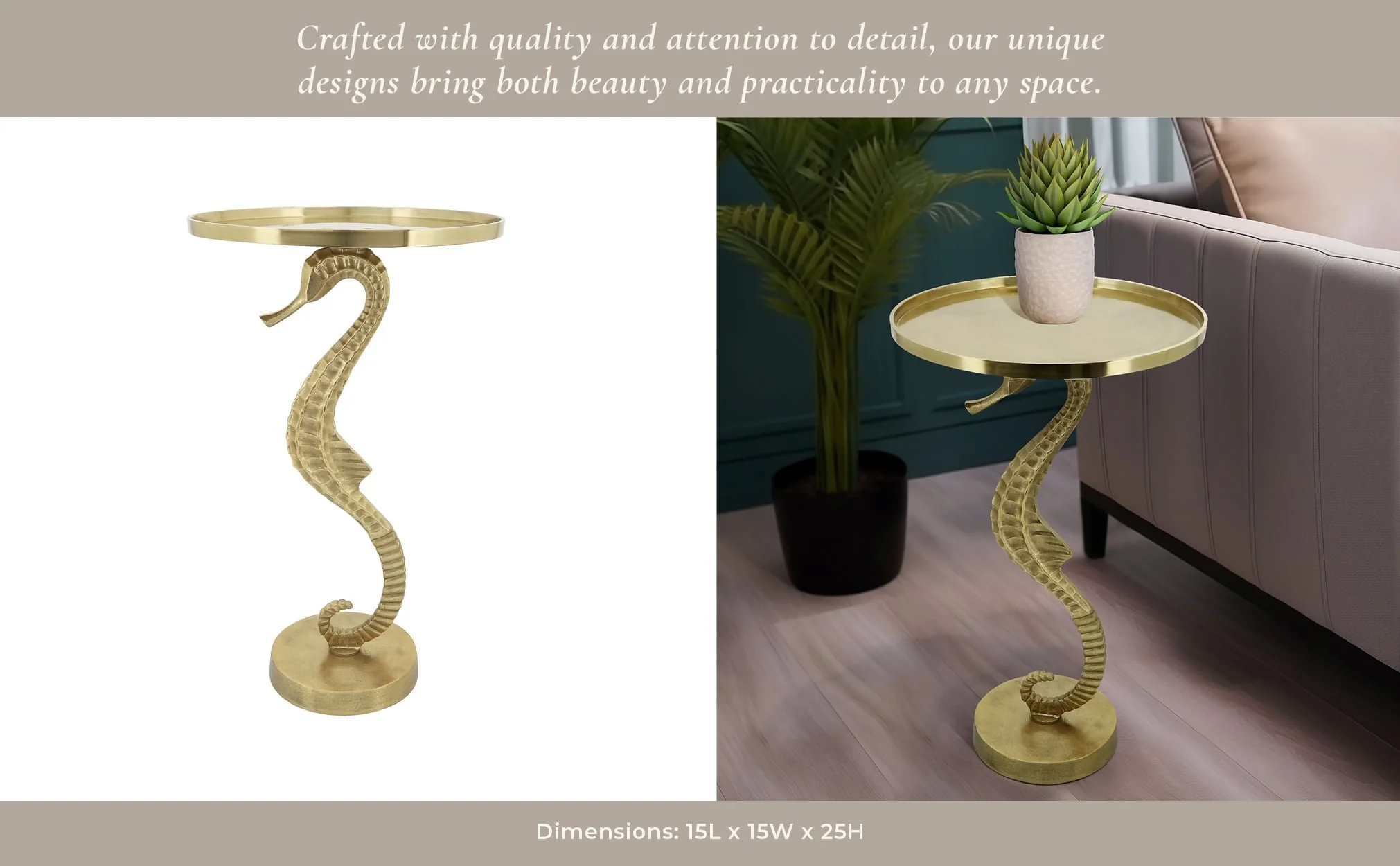 Metal, 25" Seahorse Side Table, Gold Kd - Image 12