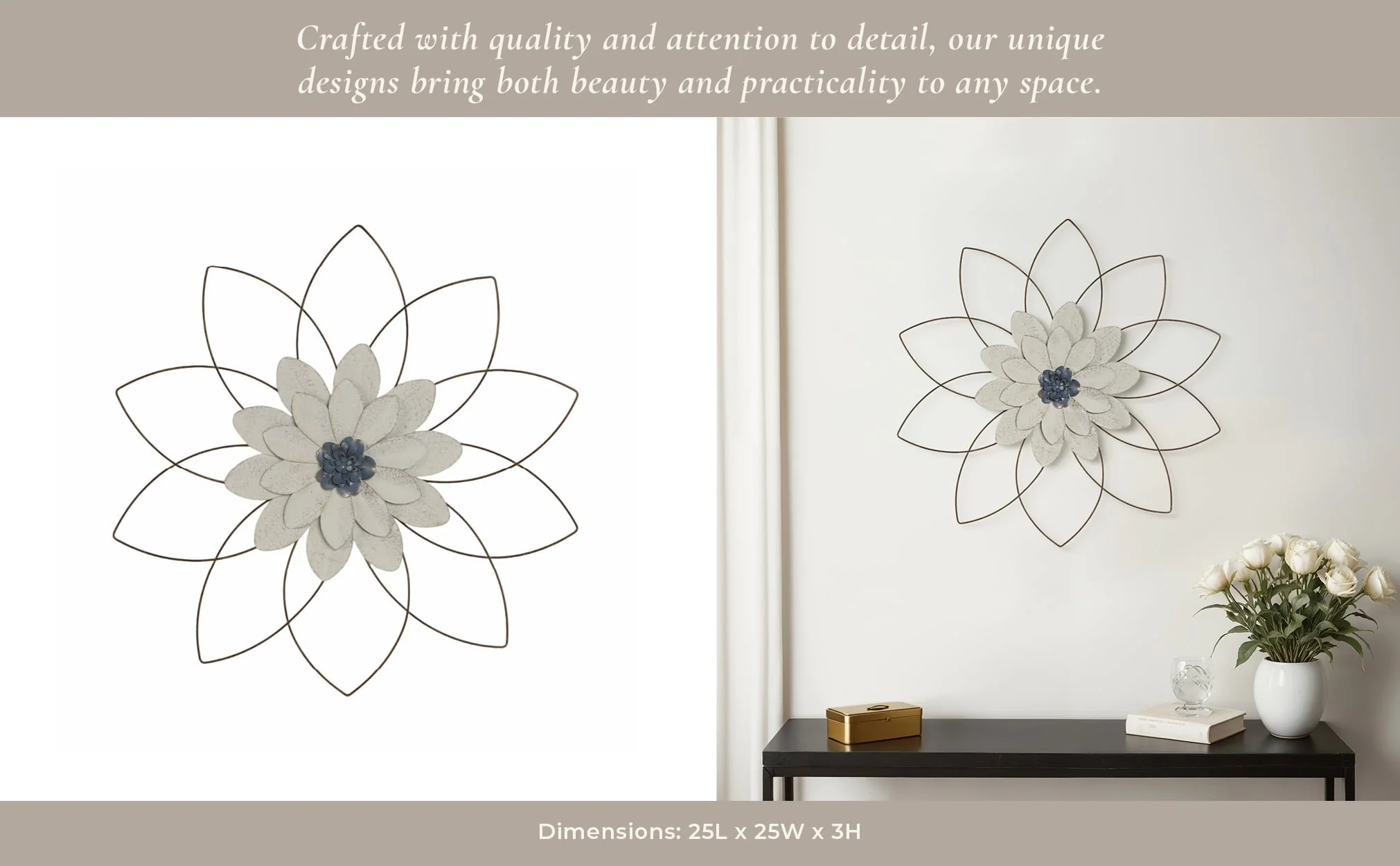 Metal 25" Wall Flower, White/blue, Wb - Image 9