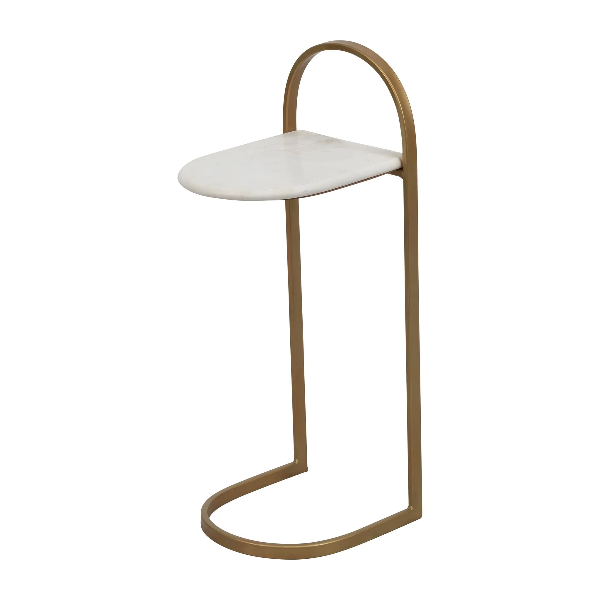 Metal, 26" C-table Marble Top, Gold - Image 2