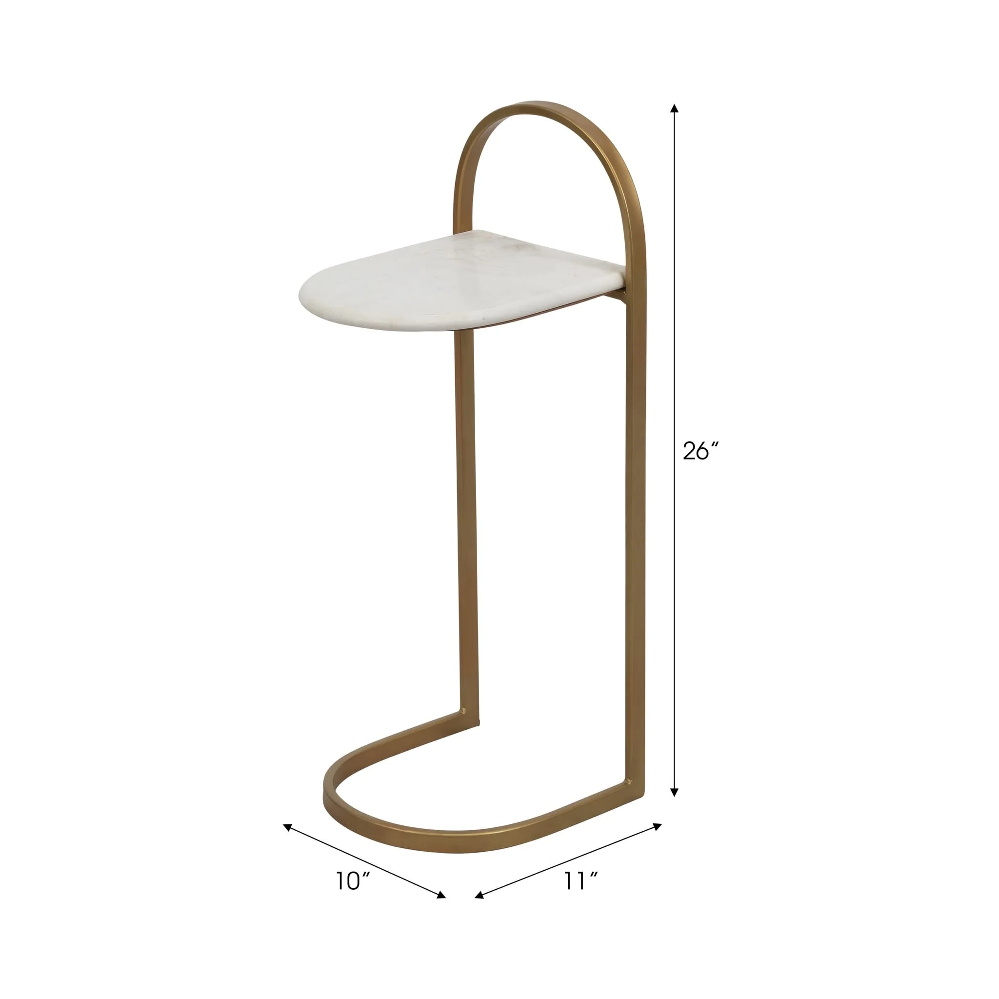 Metal, 26" C-table Marble Top, Gold - Image 7
