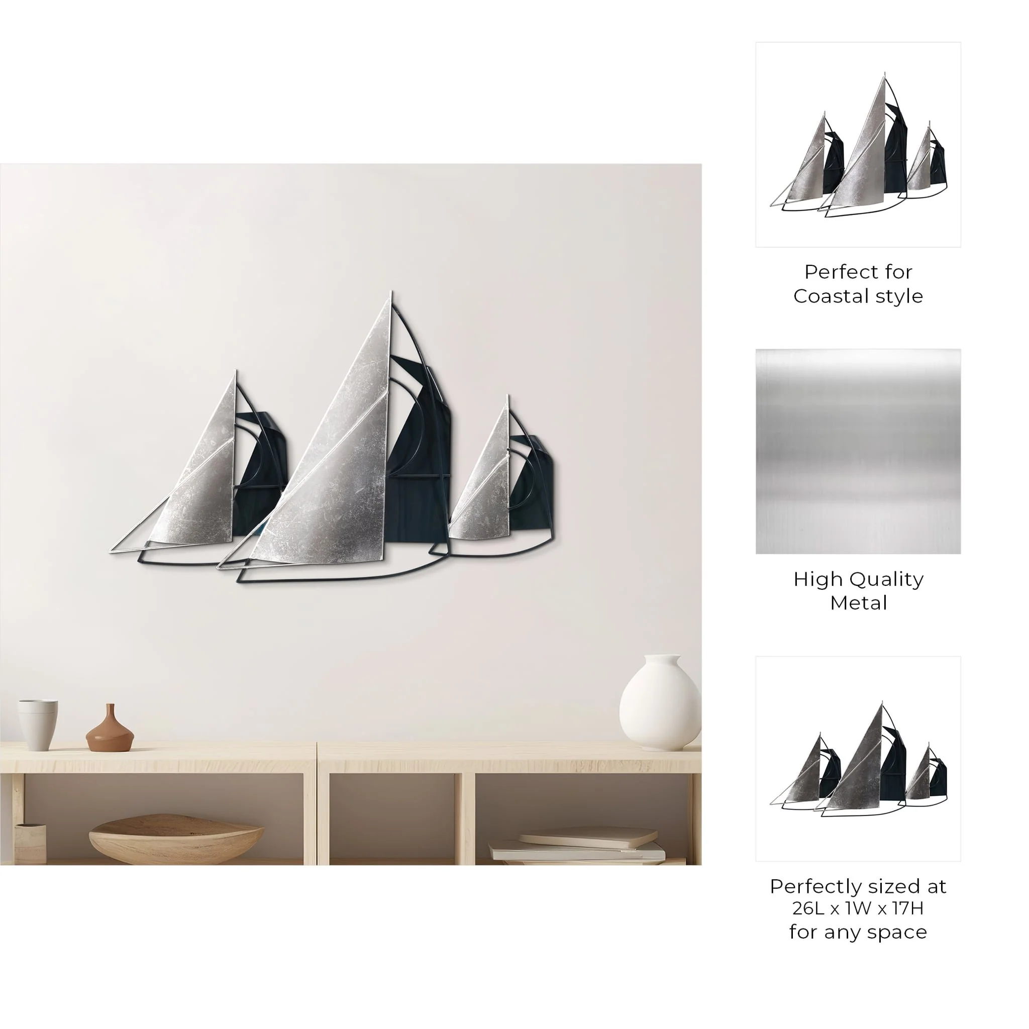 Metal, 26" Sailboats Wall Decor, Blue/silver - Image 7