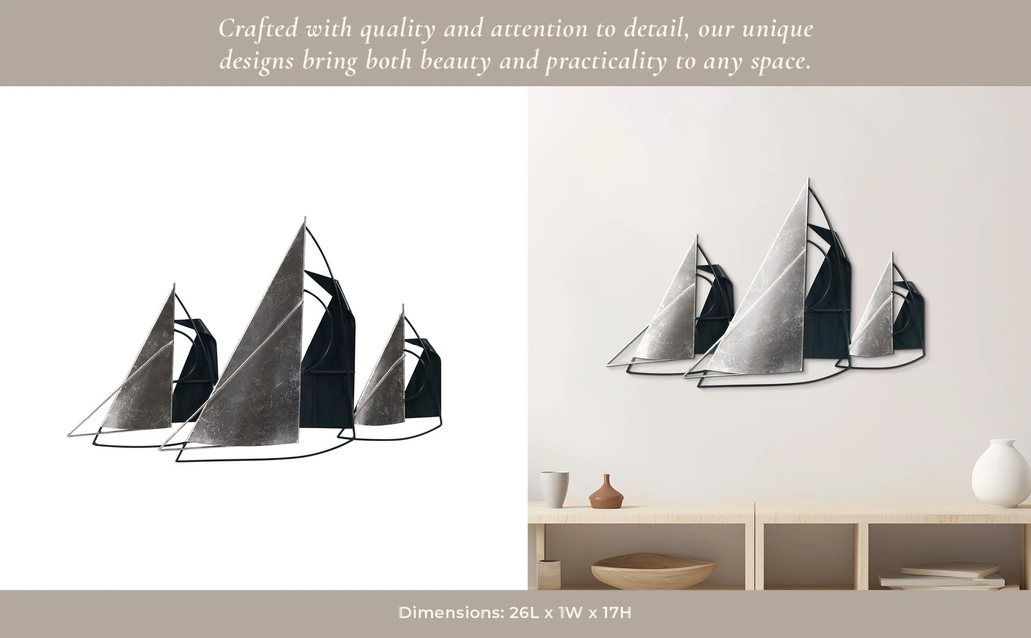 Metal, 26" Sailboats Wall Decor, Blue/silver - Image 9