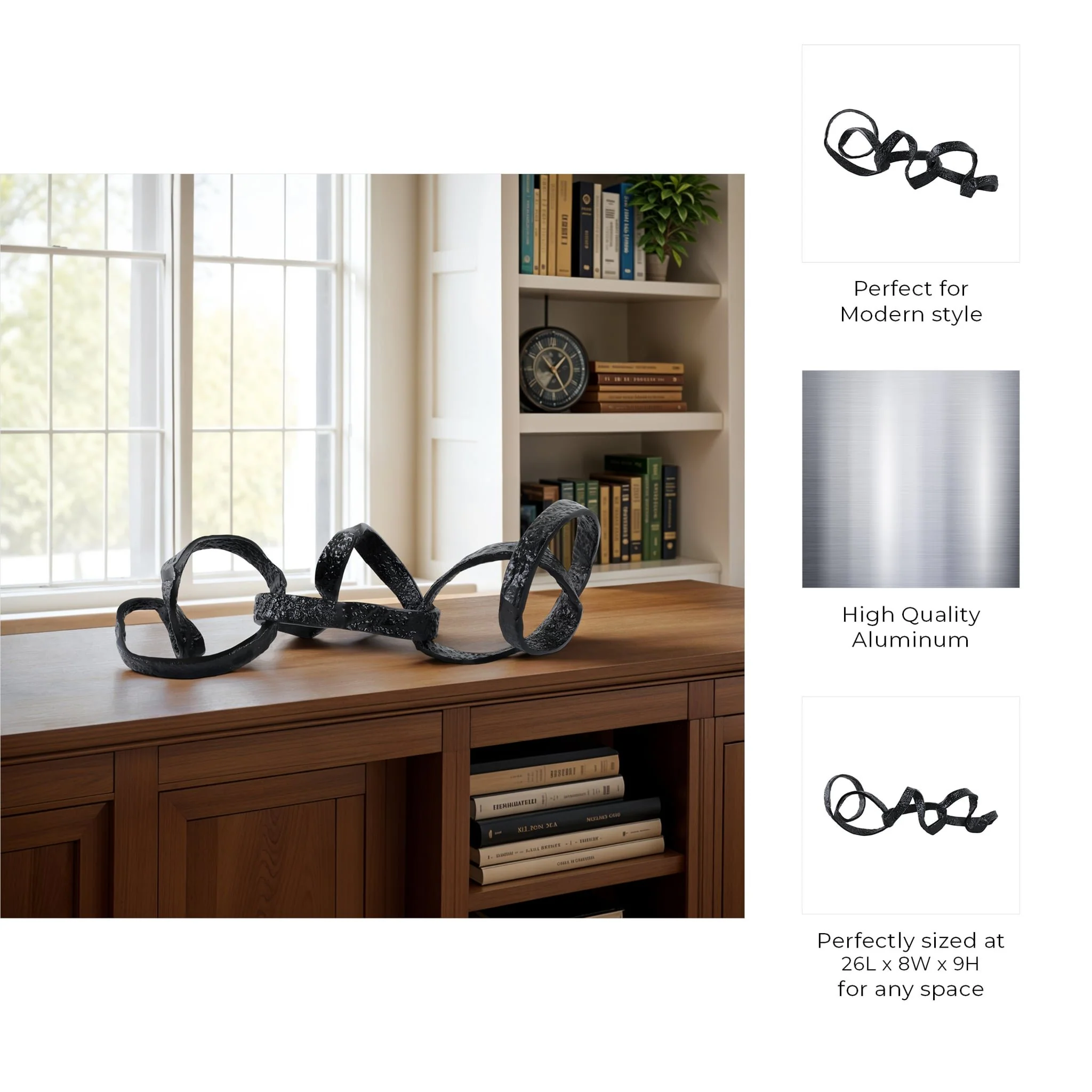 Metal, 26" Swirly Table Object, Black - Image 10
