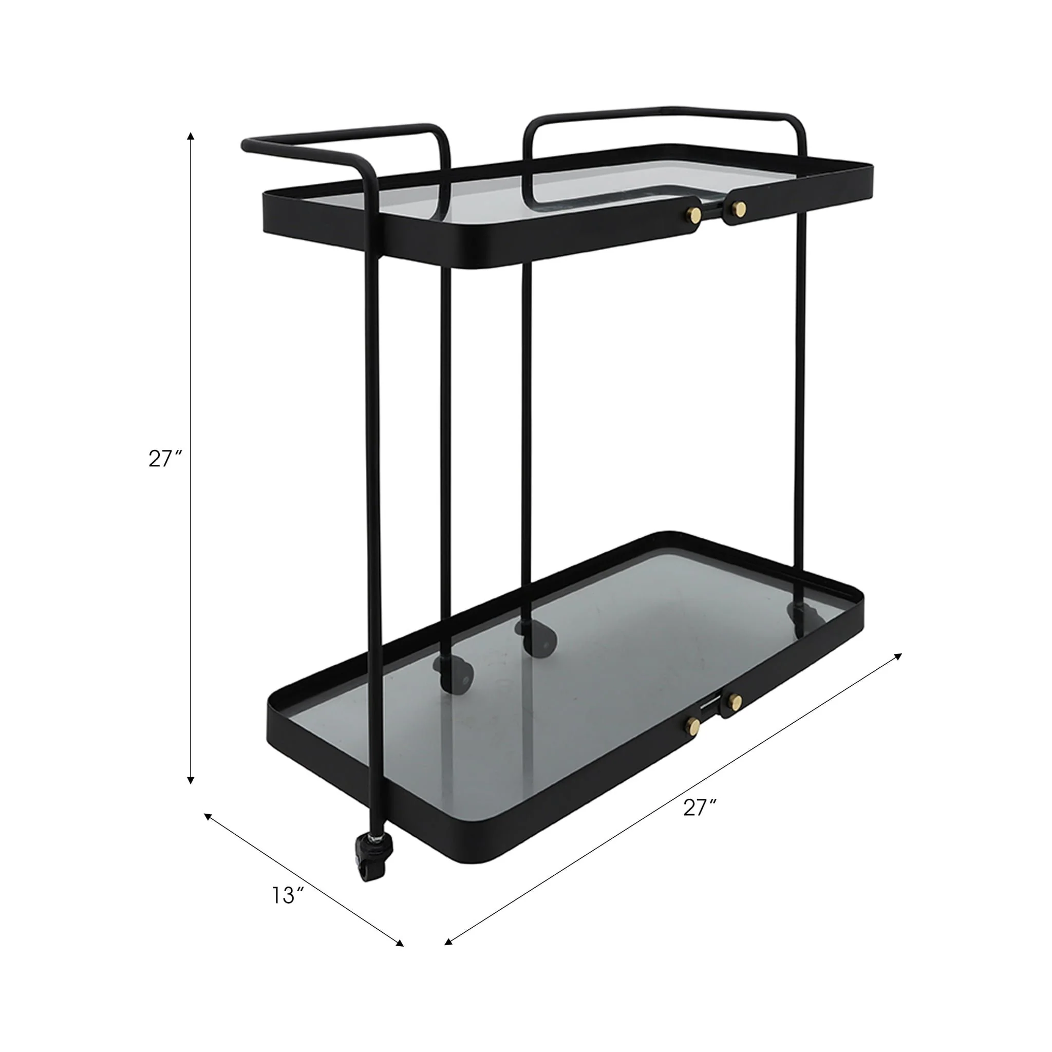 Metal, 27"h 2-layered Bar Cart W/ Smokey Glass, Bl - Image 4