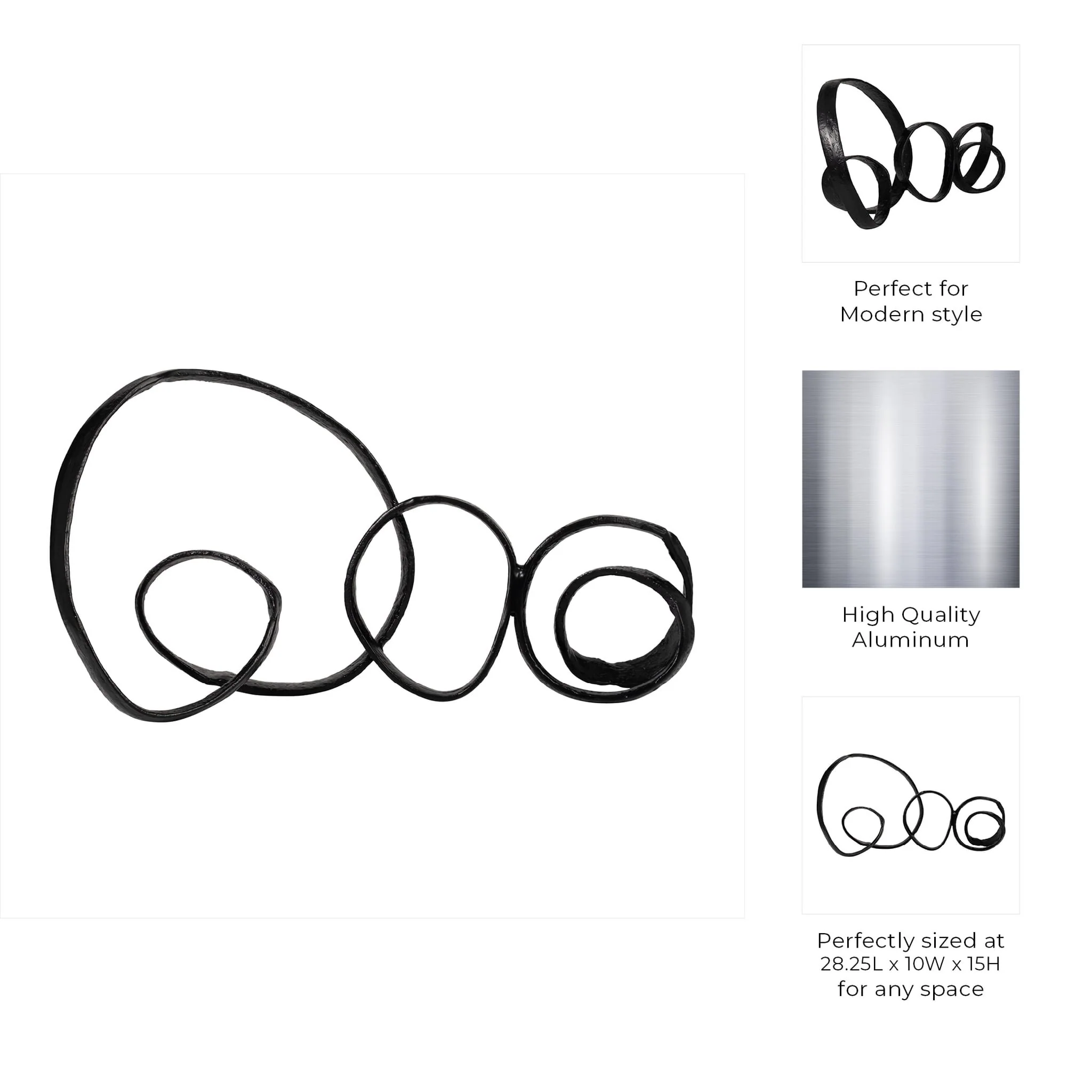 Metal, 28" Long Swirled Knot Decor, Black - Image 9