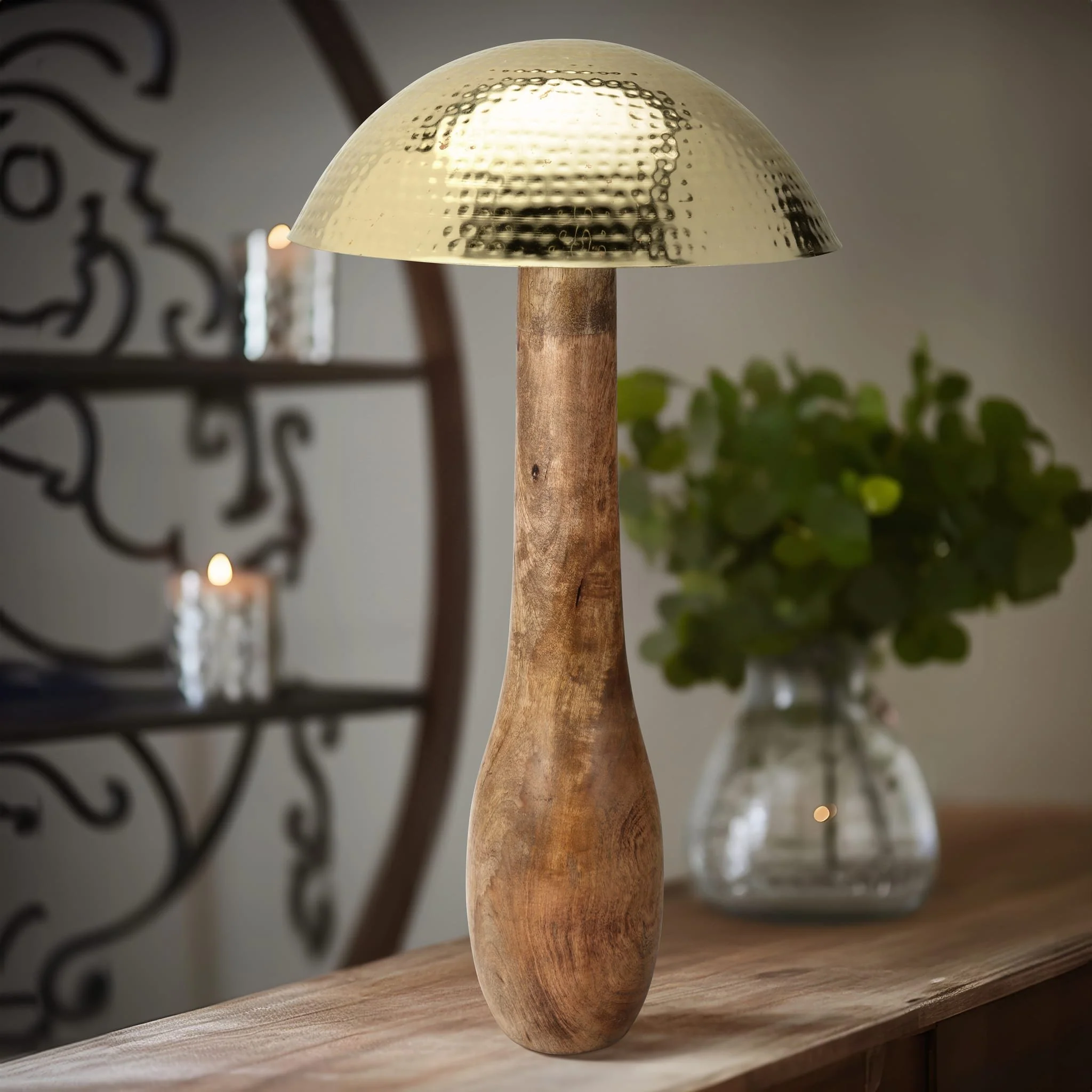 Metal, 28" Mushroom W/ Wood Base, Gold - Image 11