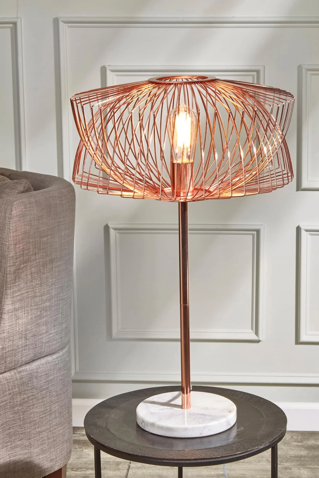 Metal 28" Table Lamp W/cage Shade, Rose Gold - Image 10