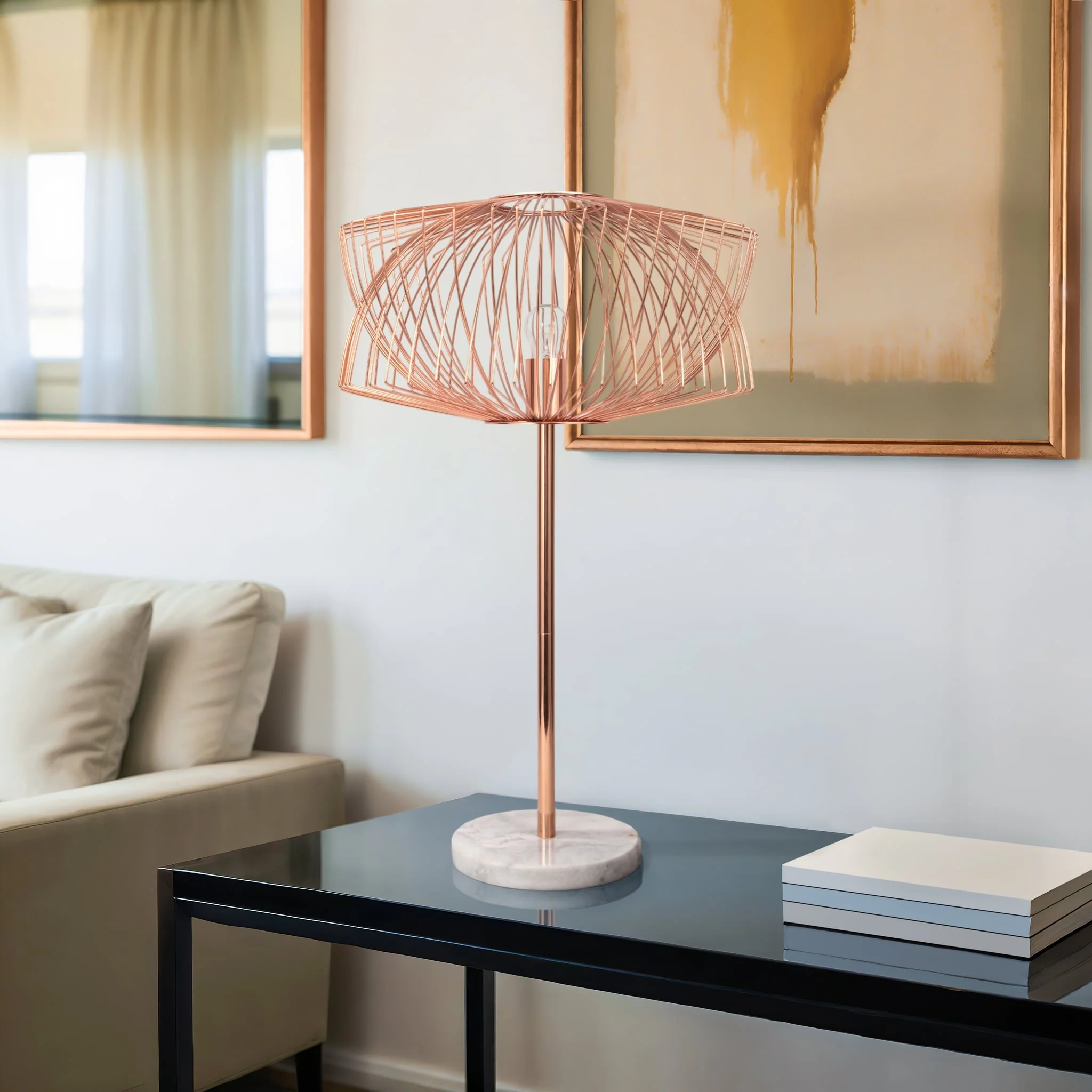 Metal 28" Table Lamp W/cage Shade, Rose Gold - Image 11