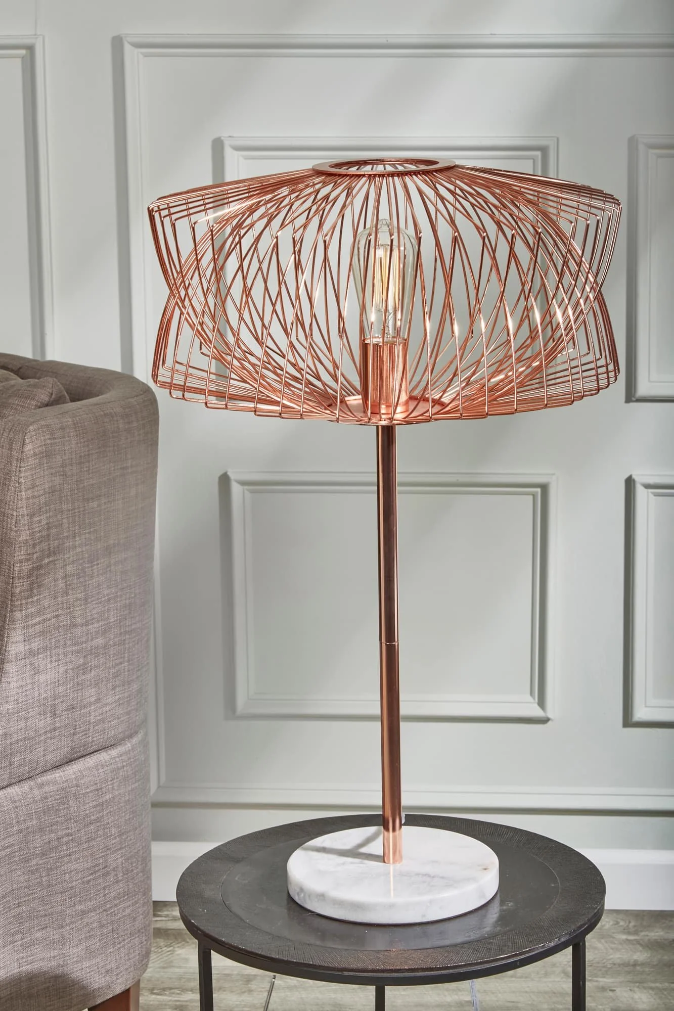 Metal 28" Table Lamp W/cage Shade, Rose Gold - Image 9