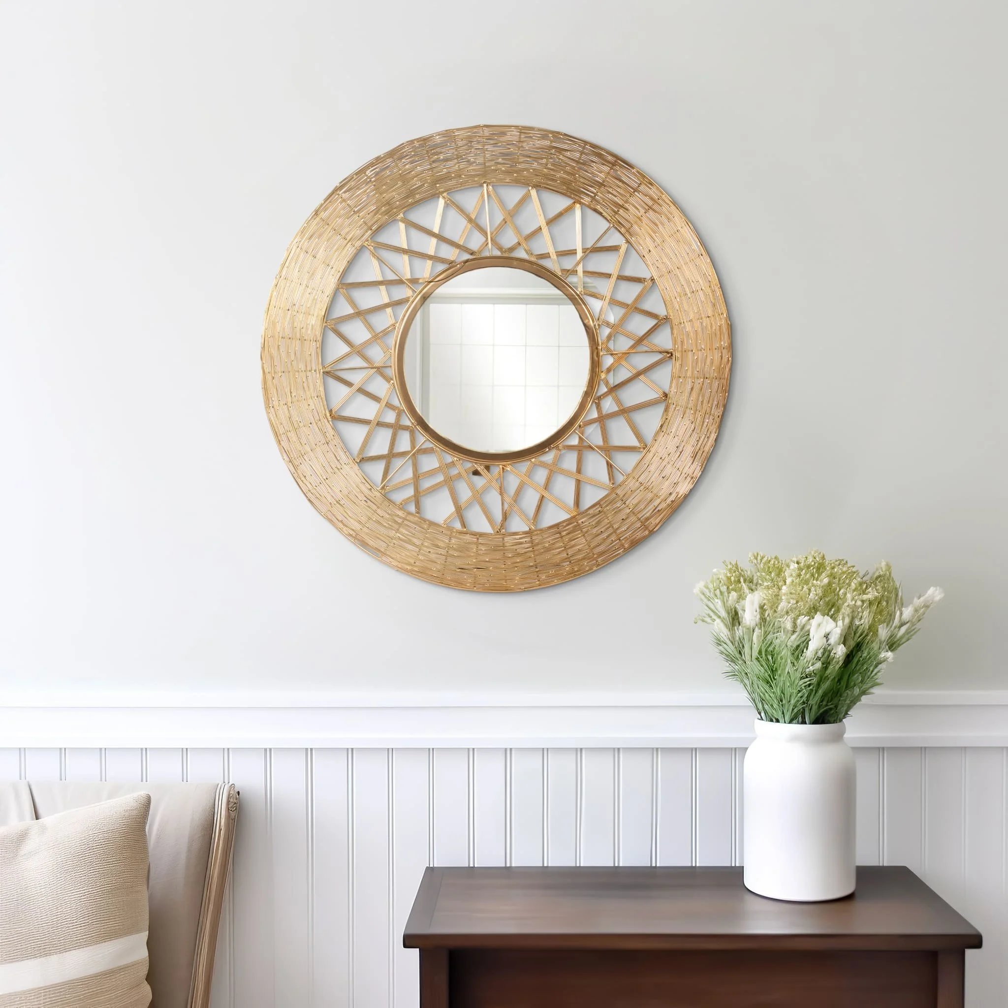 Metal 28" Weave-like Mirror, Gold Wb - Image 8
