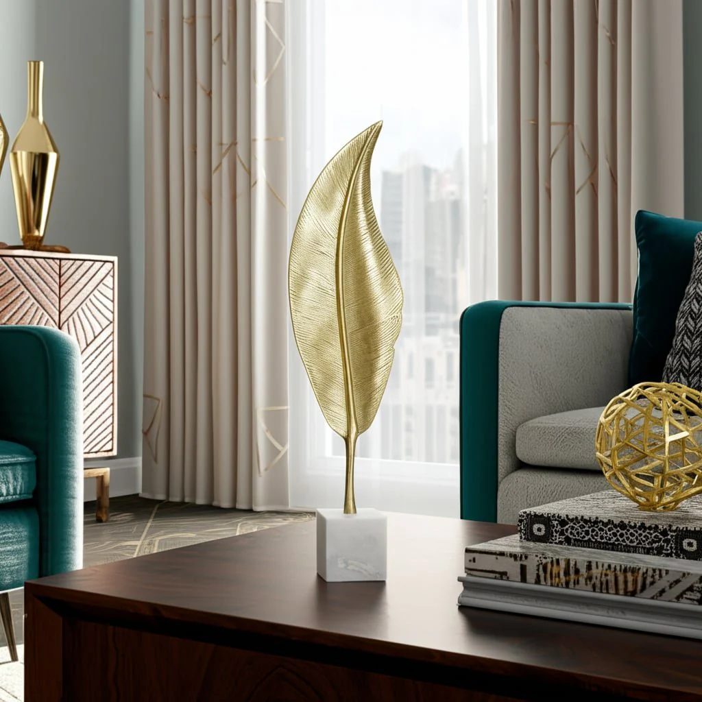 Metal, 28"h Leaf On Stand, Gold - Image 8
