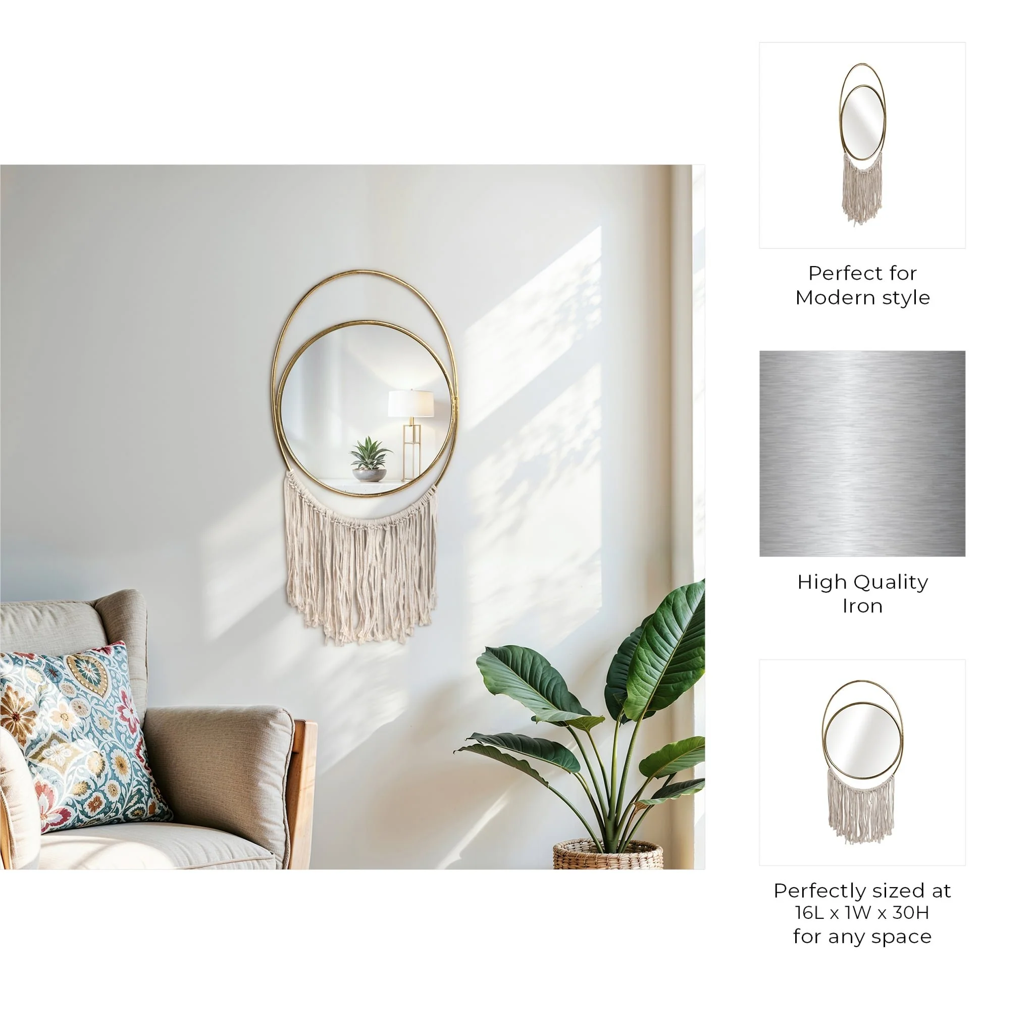 Metal, 30" Mirrored Wall Deco, Gold/natural - Image 8