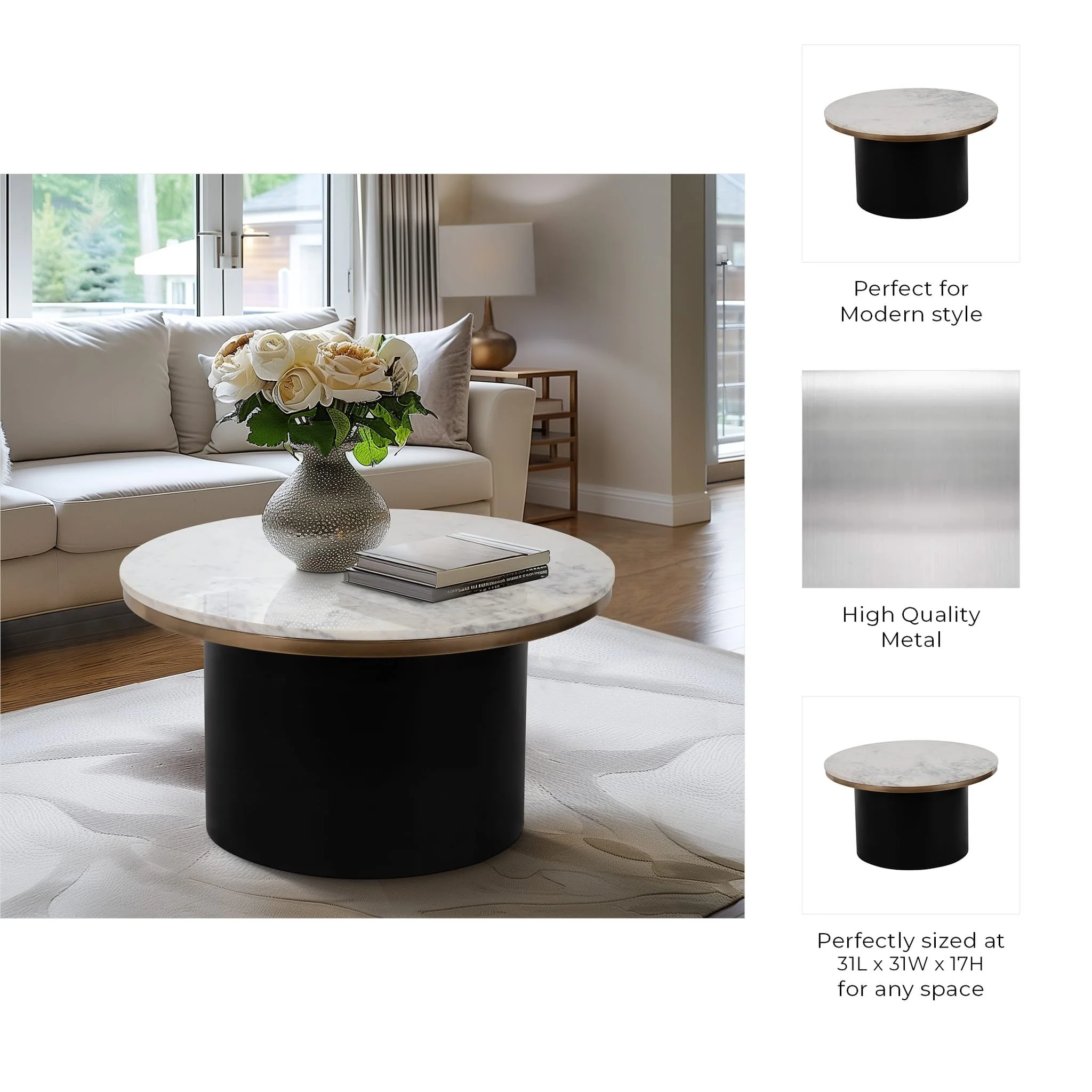 Metal, 31" Cylinder Coffee Table, Black - Image 8