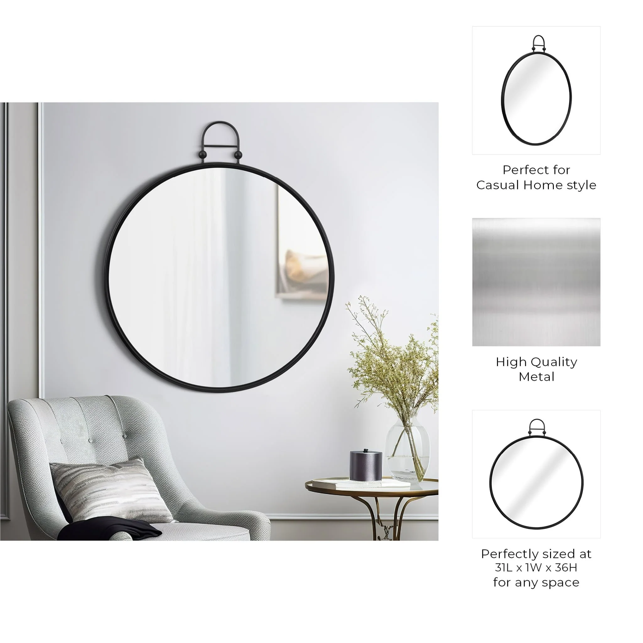 Metal, 31" Mirror Metal Hoop, Black Wb - Image 8