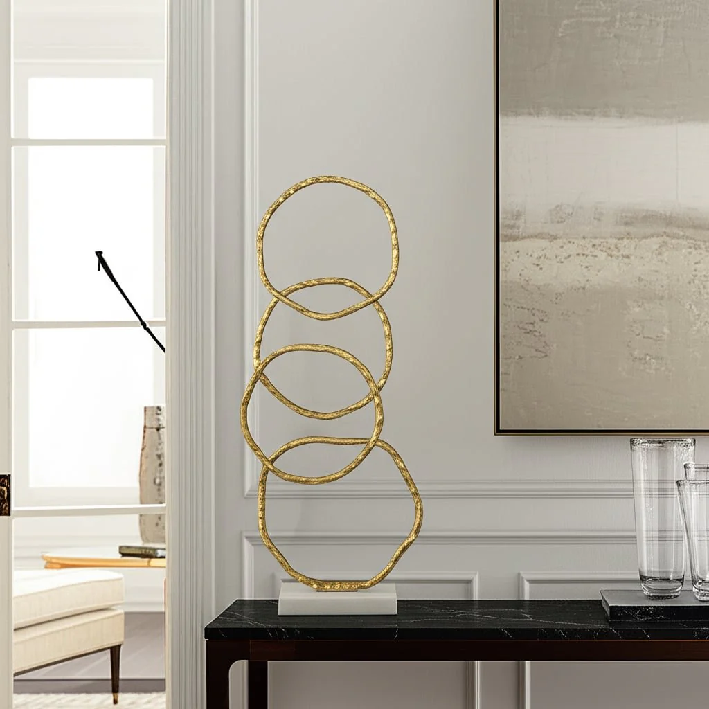 Metal, 31" Multiple Ring With Marble Base, Gold - Image 10