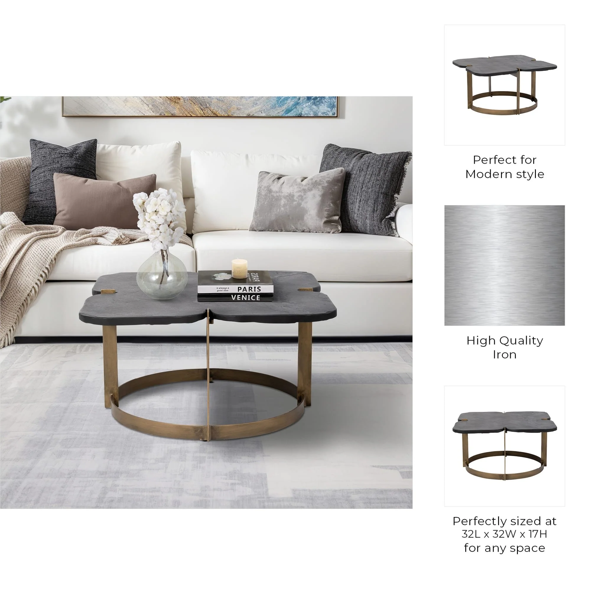 Metal, 32x17  Stone Top Coffee Table, 2boxes - Image 8