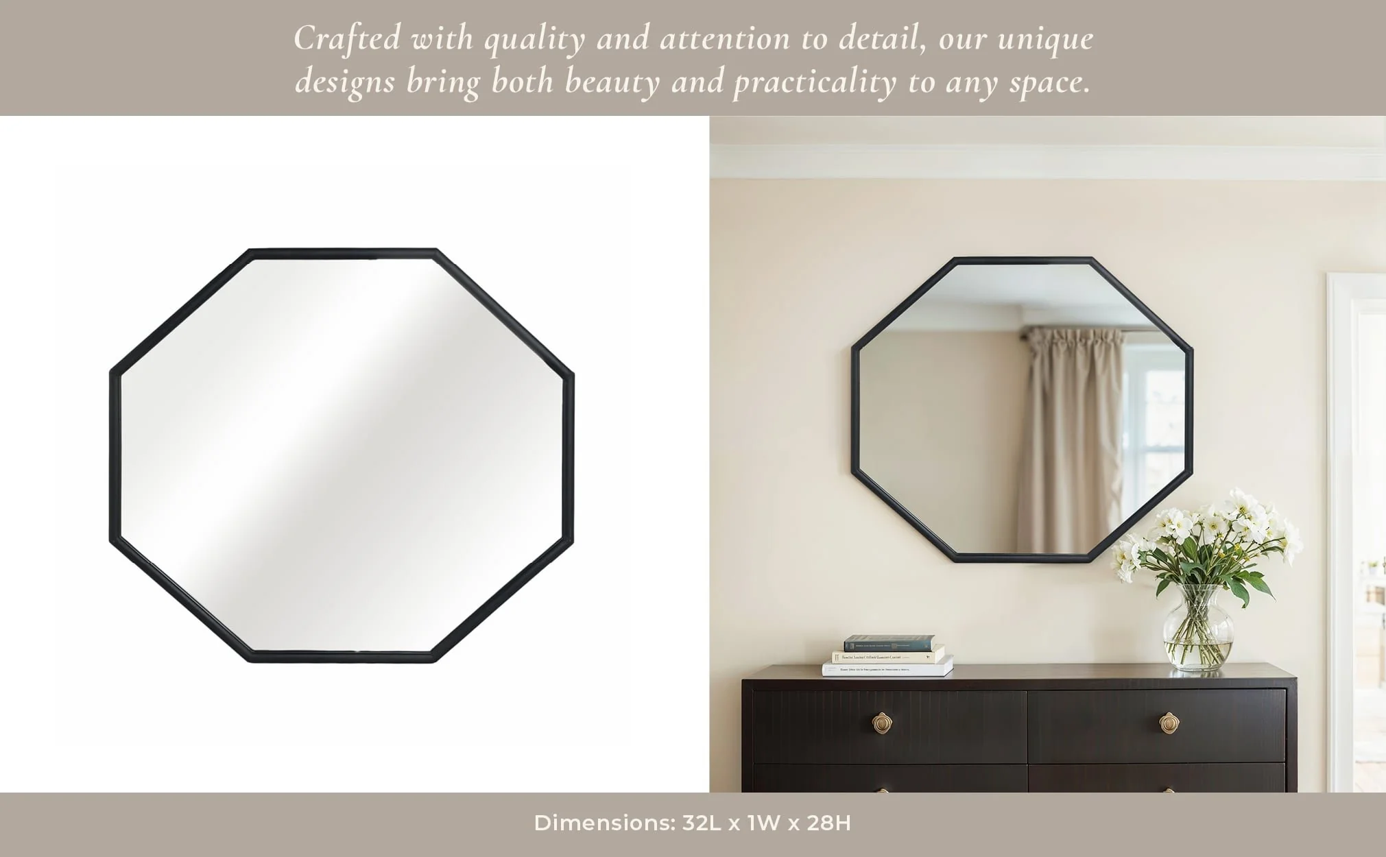 Metal, 32x28 Octagonal Mirror, Black/gld Wb - Image 11