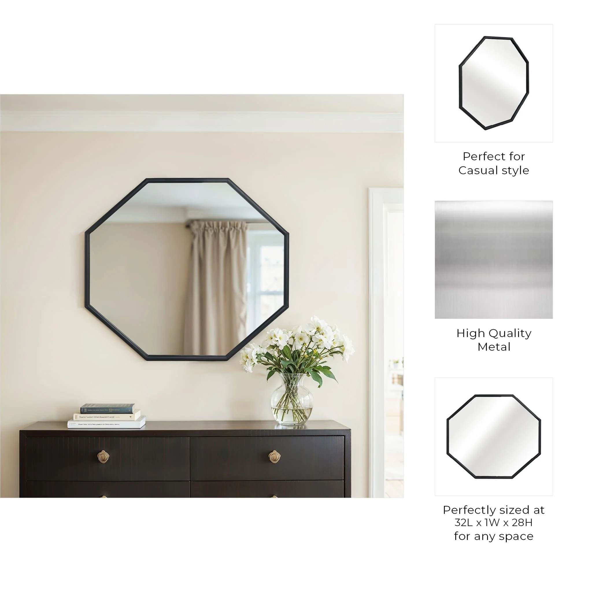 Metal, 32x28 Octagonal Mirror, Black/gld Wb - Image 8