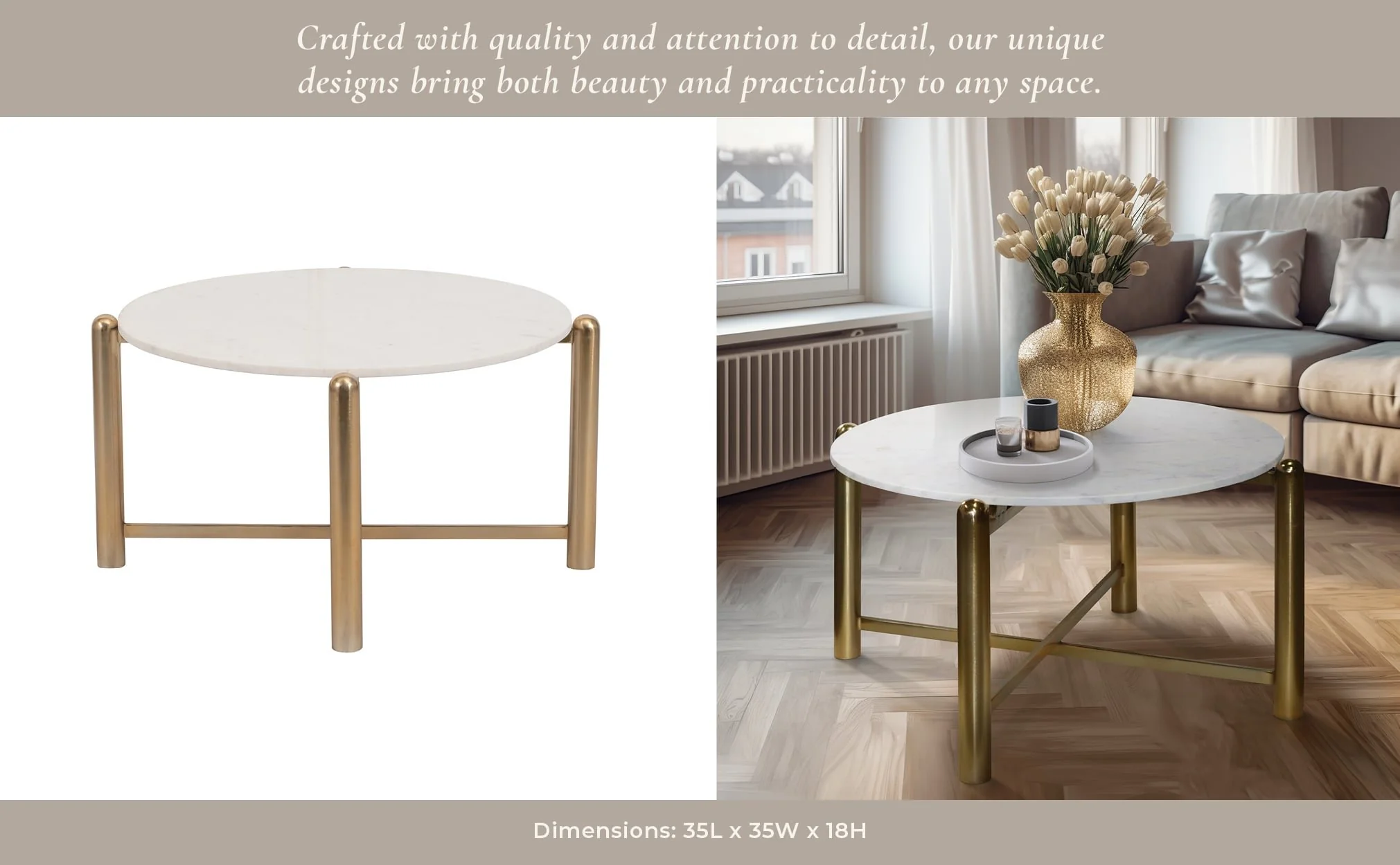 Metal, 35" Coffee Table, Gold/white - Image 10