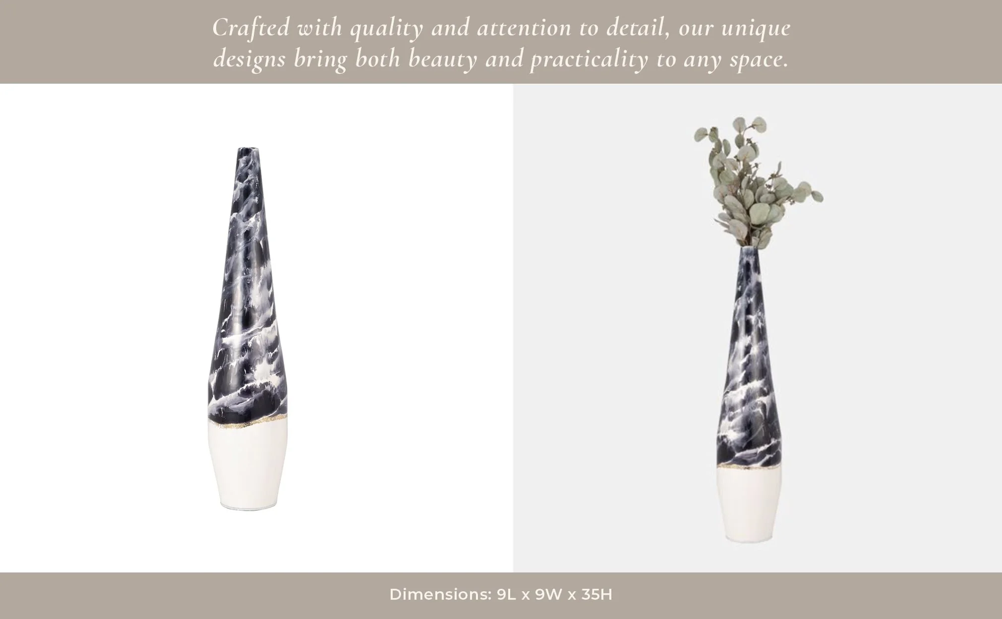 Metal, 35" Neptune Floor Vase, Ivory/navy - Image 13