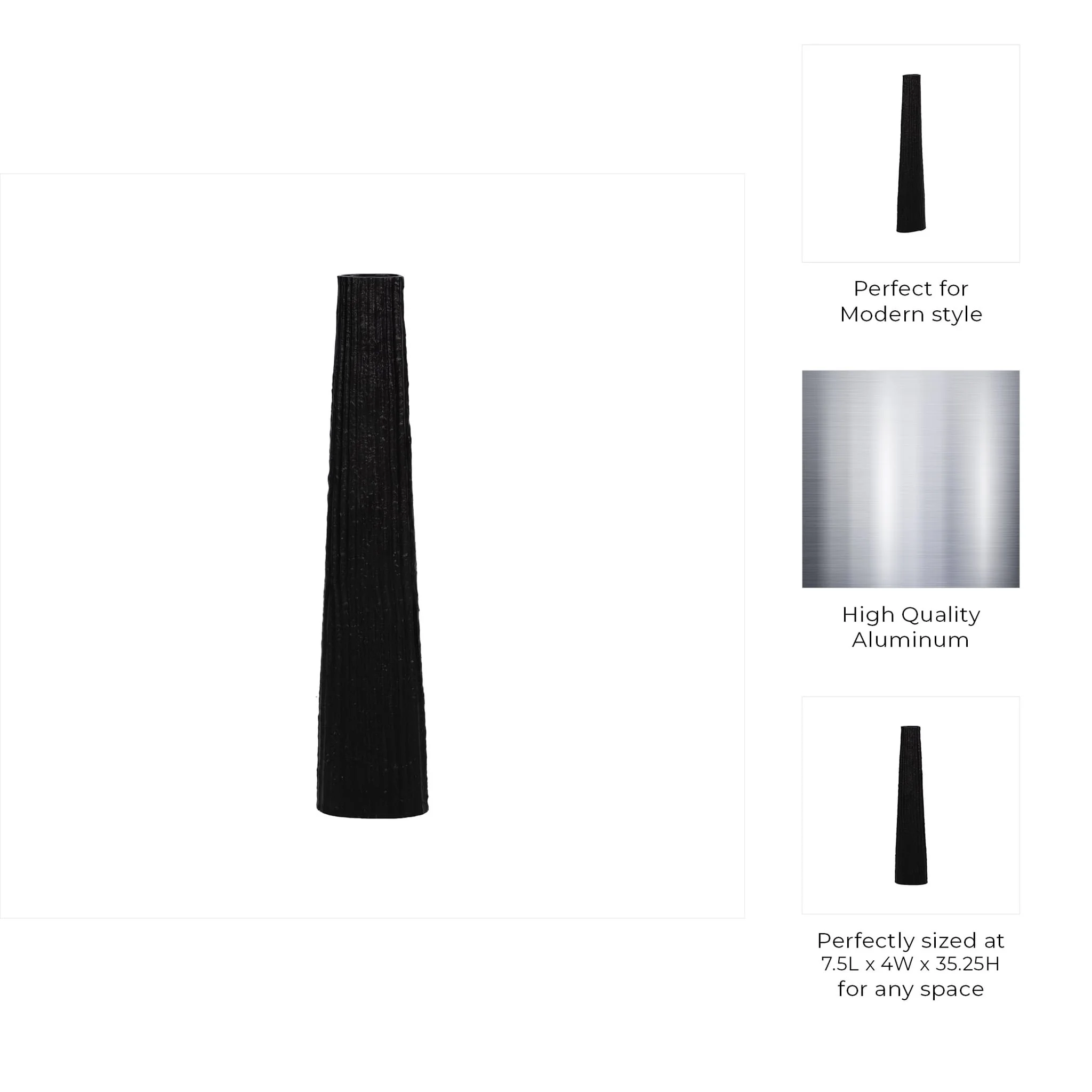 Metal, 35" Ribbed Floor Vase, Black - Image 10