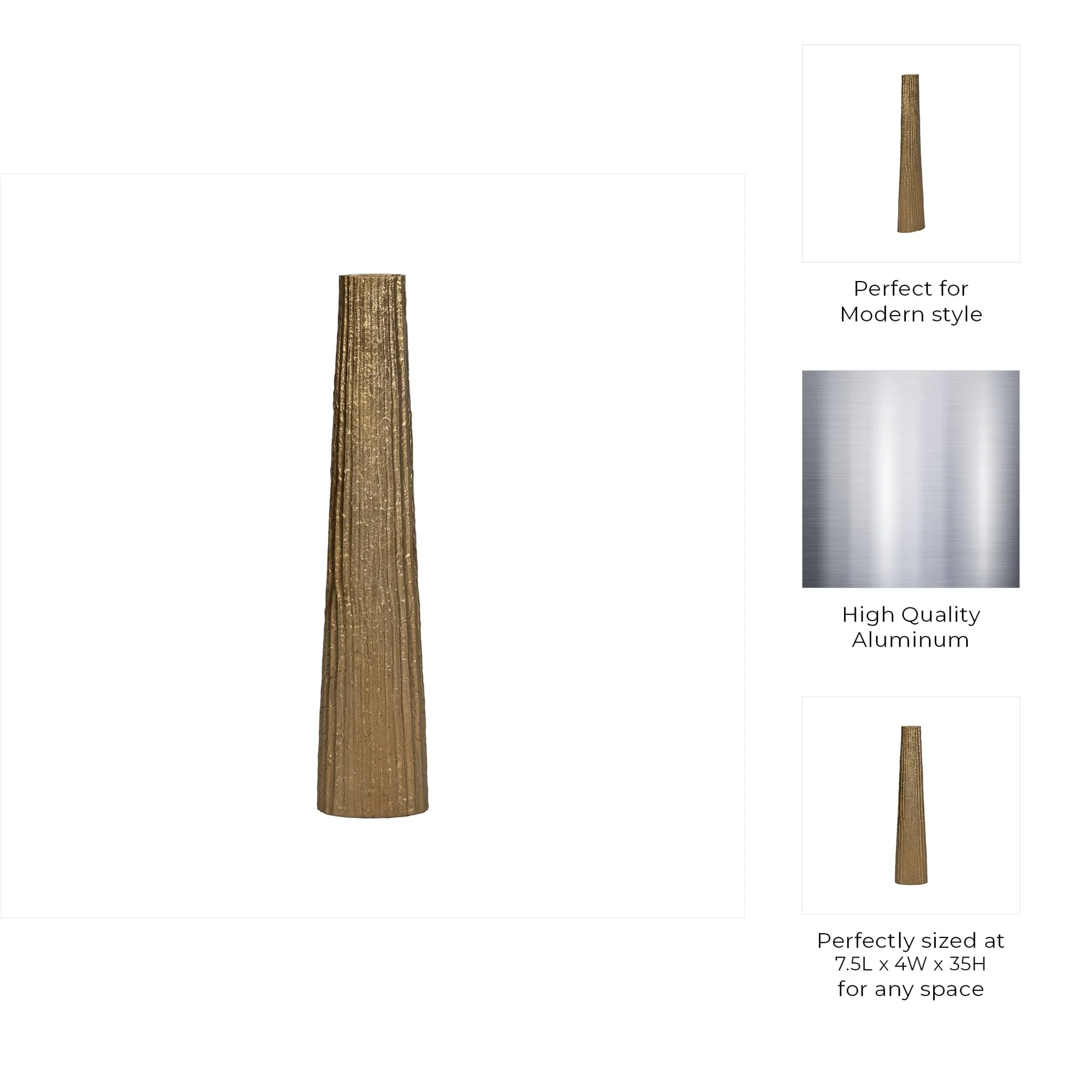 Metal, 35" Ribbed Floor Vase, Gold - Image 10