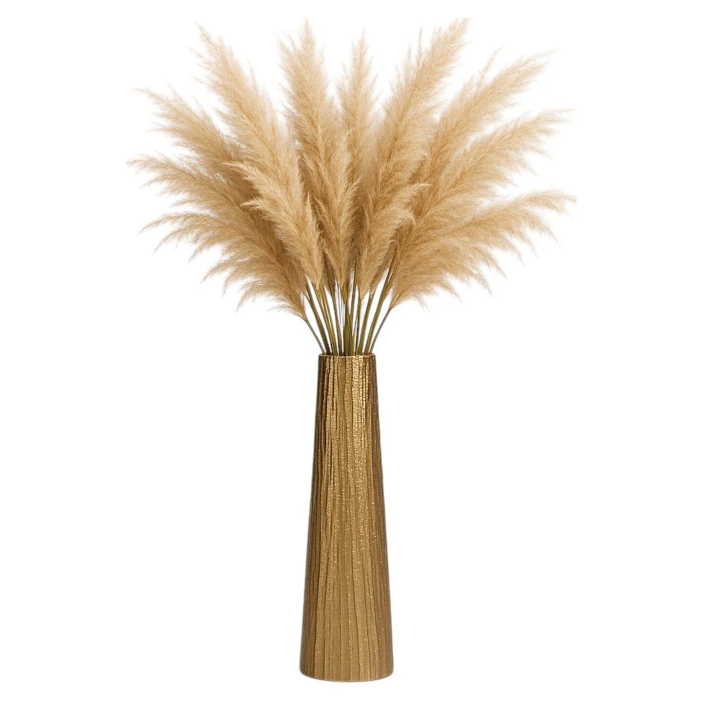 Metal, 35" Ribbed Floor Vase, Gold - Image 2