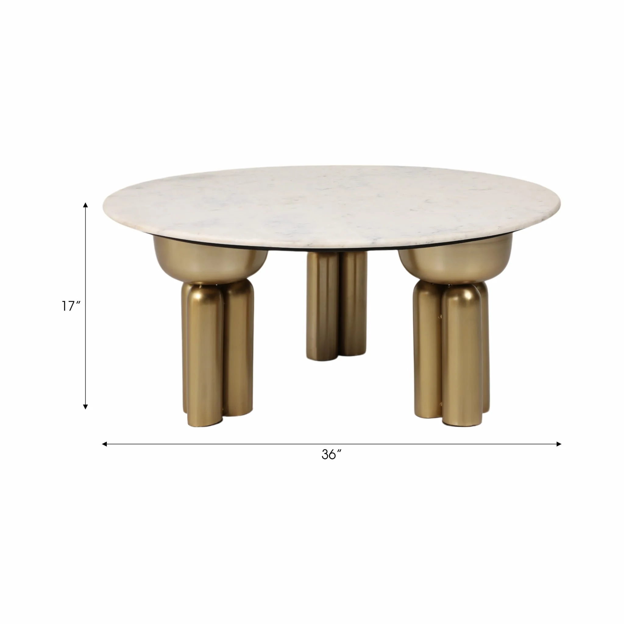 Metal, 36" Marble Top Coffee Table, Gold/white,kd - Image 8