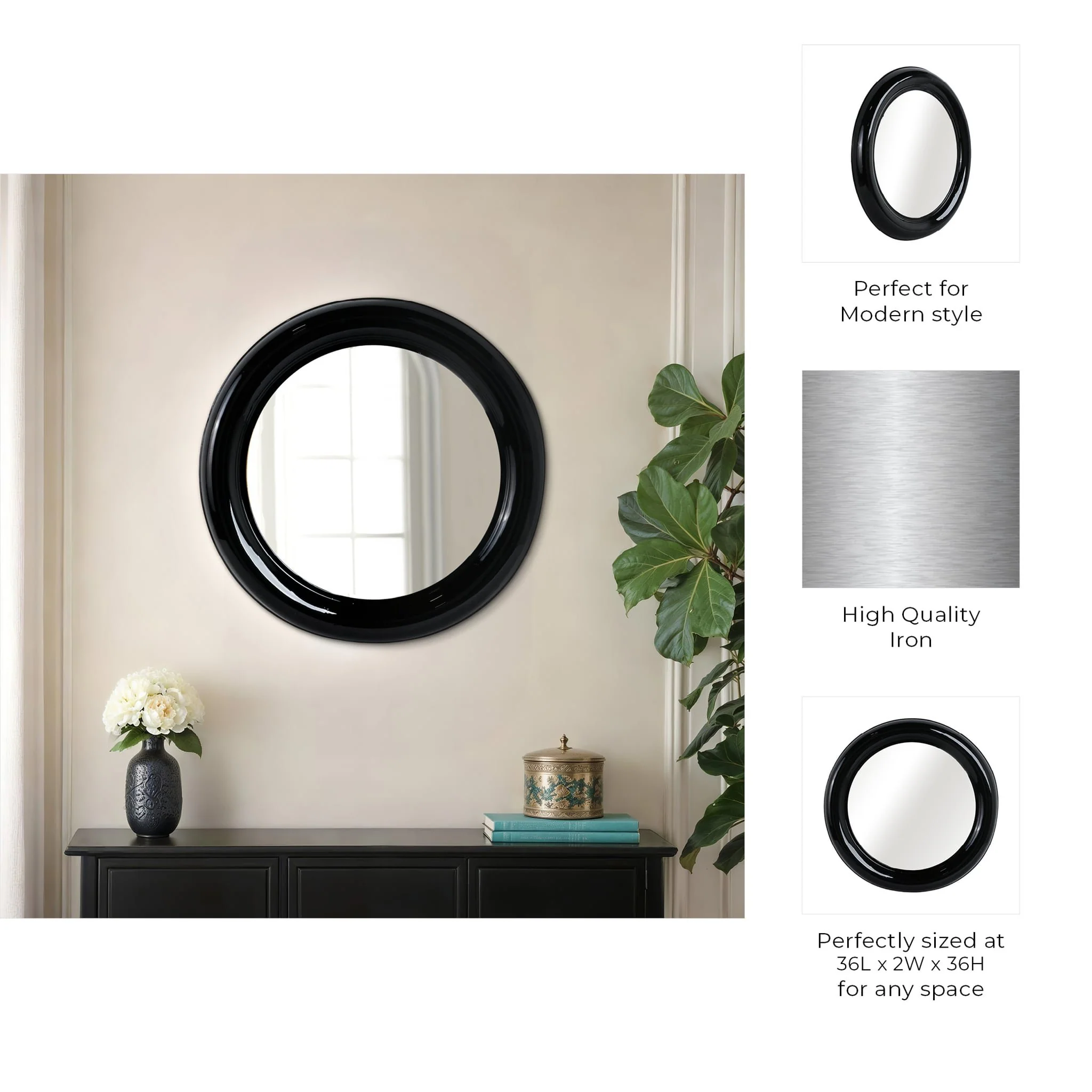 Metal 36" Round Mirror, Black - Image 8