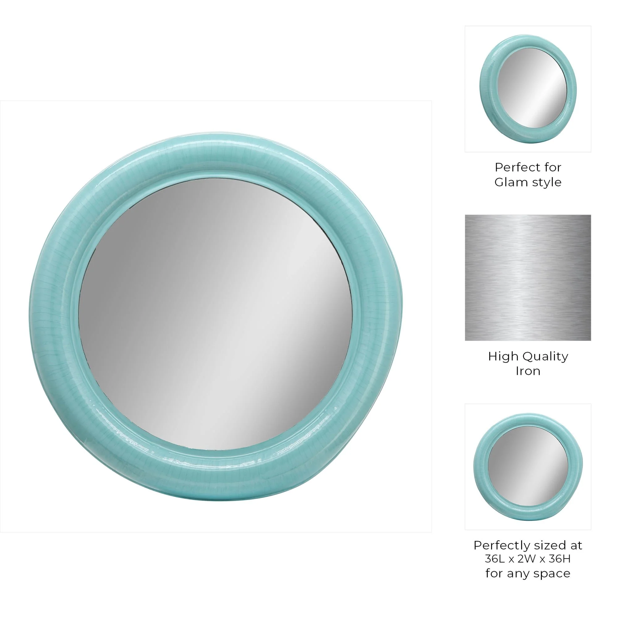 Metal 36" Round Mirror, Turq - Image 9