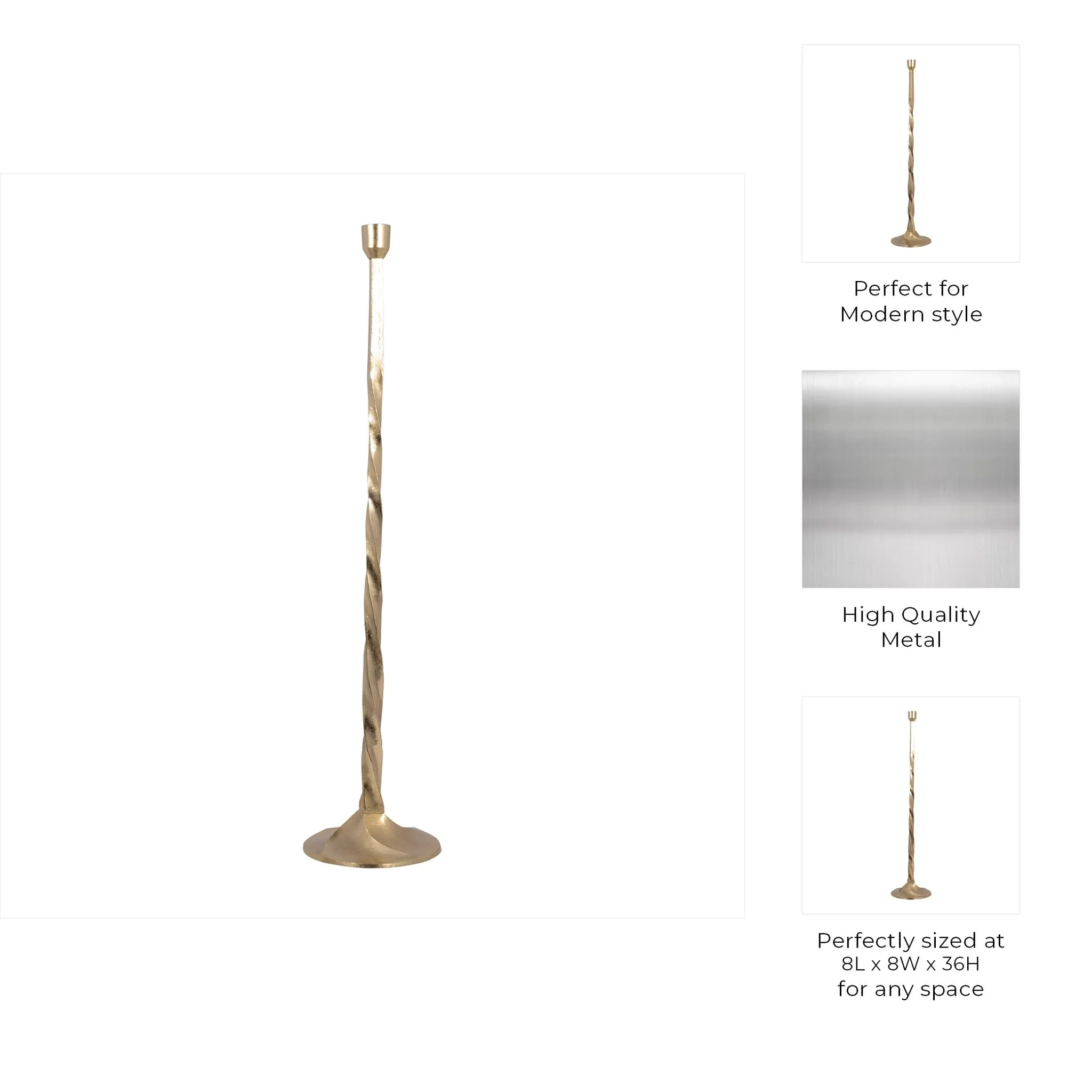 Metal, 36" Twisted Floor Taper Candleholder, Gold - Image 9