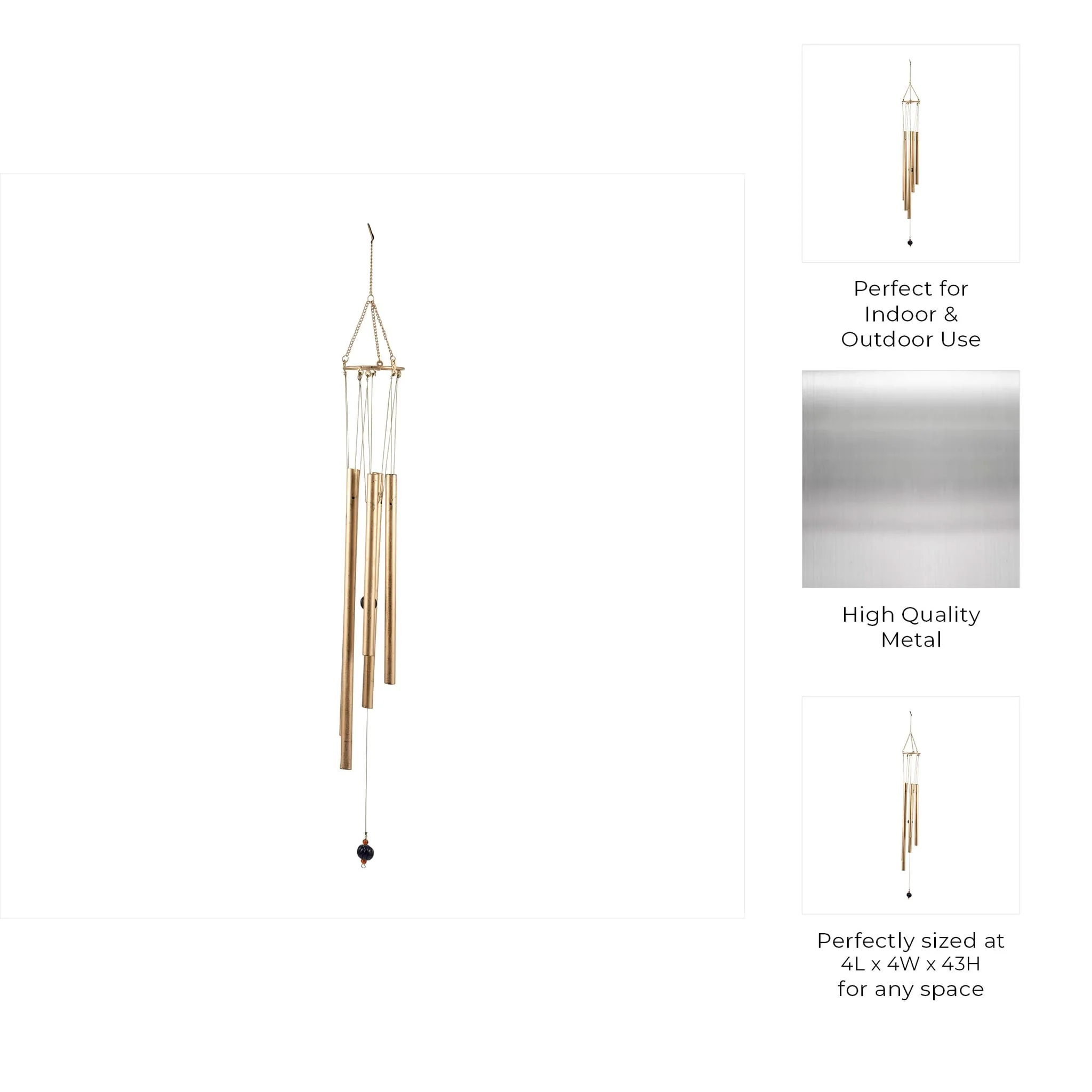 Metal, 43" 5-pipes Windchime, Antique Gold - Image 10