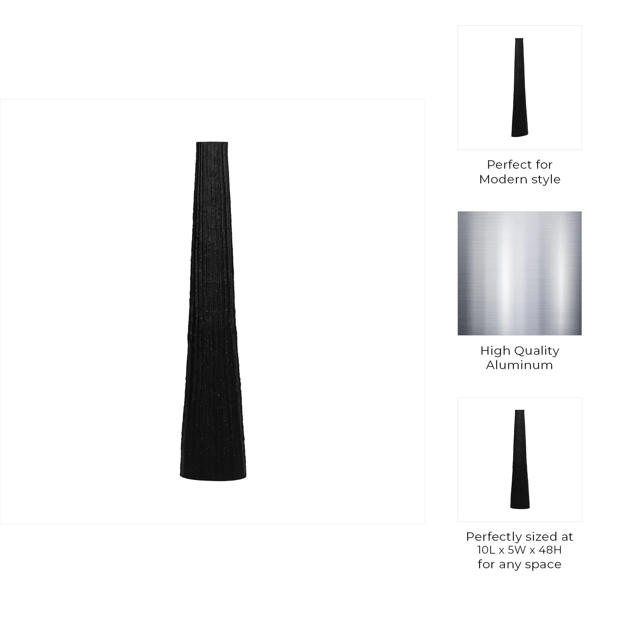 Metal, 48" Ribbed Floor Vase, Black - Image 10